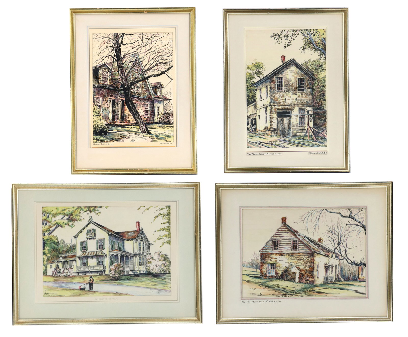 (4) Herb Fisher (20th Century) American, Hand Colored Architectural Lithograph Prints of Historic (1 of 20)