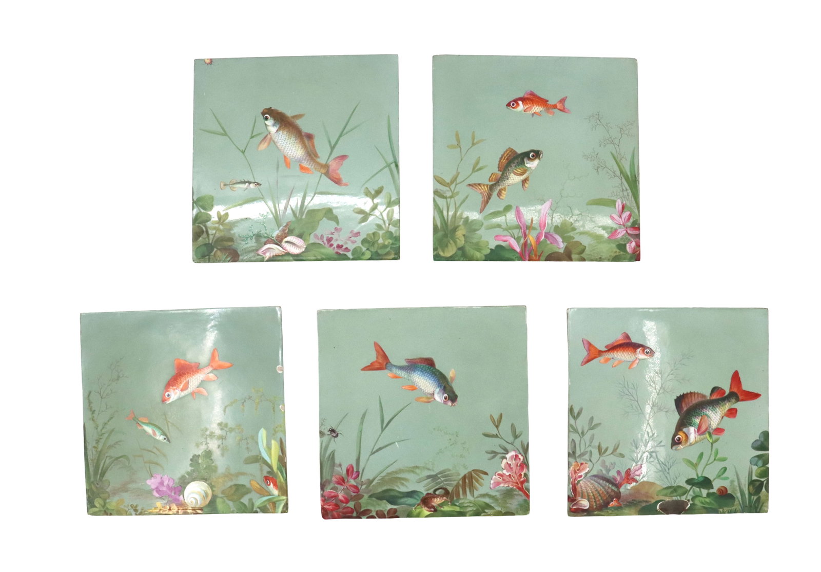 (5) Antique Painted Tiles with Fish (1 of 20)