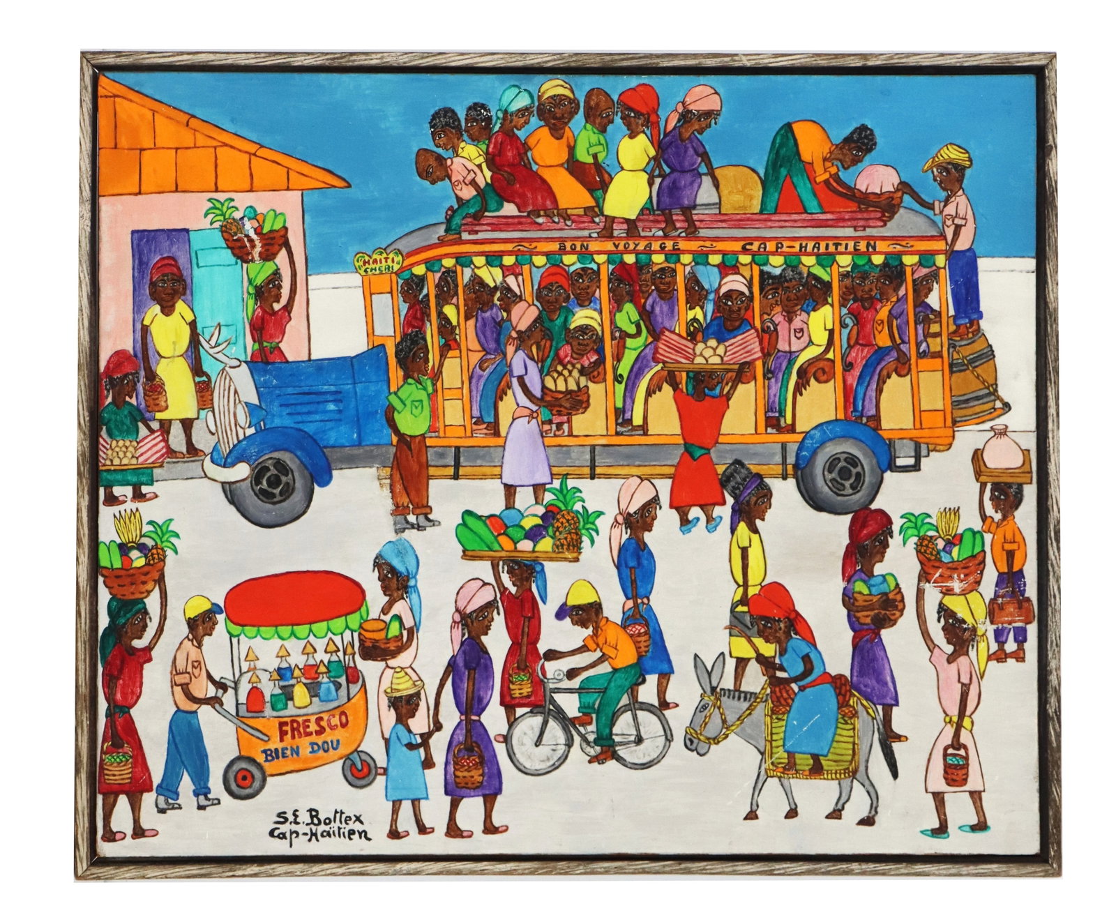 Seymour Etienne Bottex (1929-2016) Haitian, Oil on Board Folk Art (1 of 13)