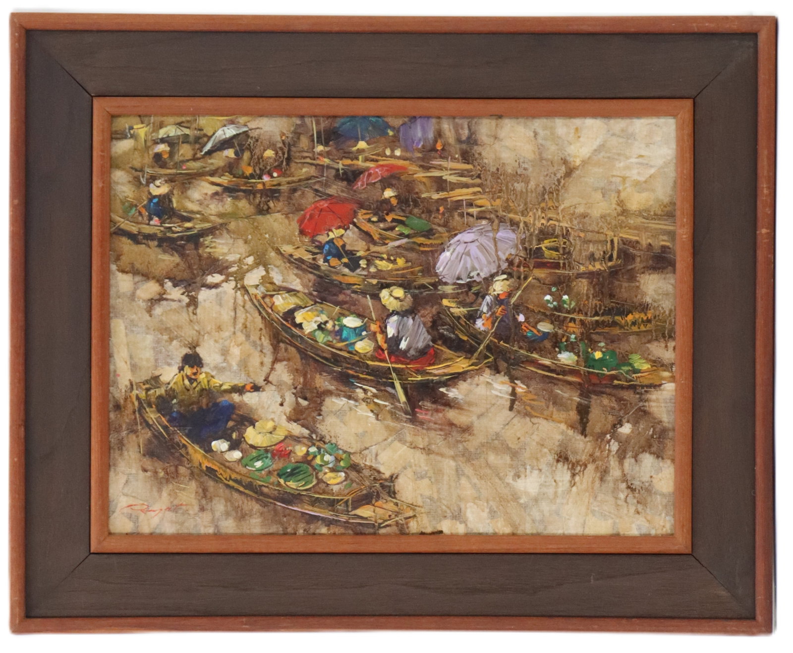 Prayat Pongdam (1934-2014) Thai, Oil on Canvas, "Floating Market": Prayat Pongdam (1934-2014) Thai, Oil on Canvas, "Floating Market". Signed lower left. Titled and dated on the back. Prayat Pongdam was born on 28 October 1934 in Sing Buri, Thailand. He atte