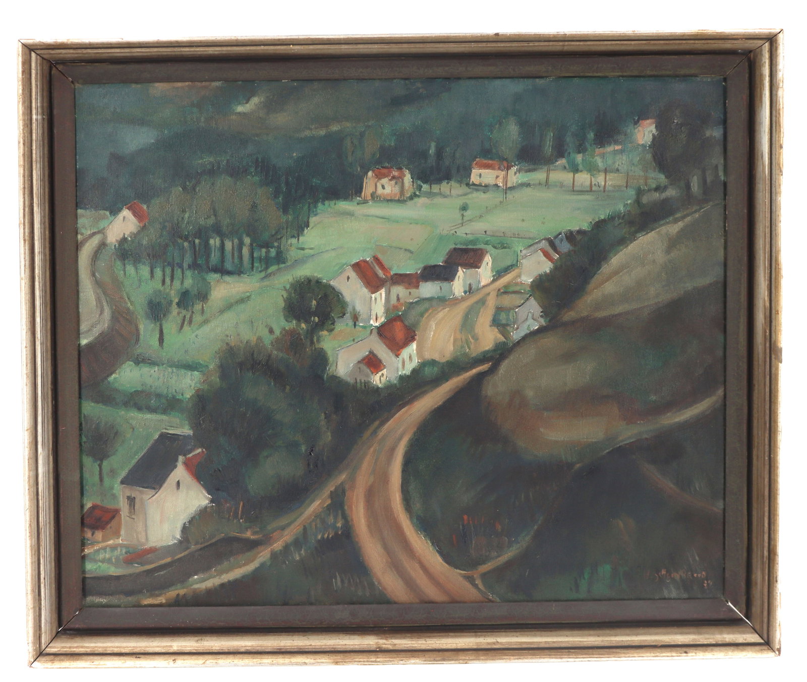 Henri Schoonbrood (1898-1972) Dutch, Oil on Canvas Painting of a Hillside Village (1 of 11)