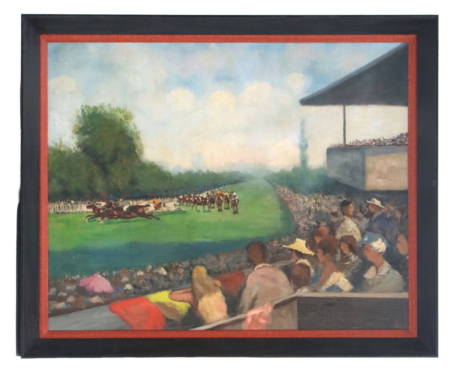 Horseracing Oil Painting, "The Home Straight": Horseracing Oil Painting, "The Home Straight". Signed. Overall Size: 18 1/2 x 22 1/2 x 2 in. Sight Size: 15 1/2 x 19 1/2 in.