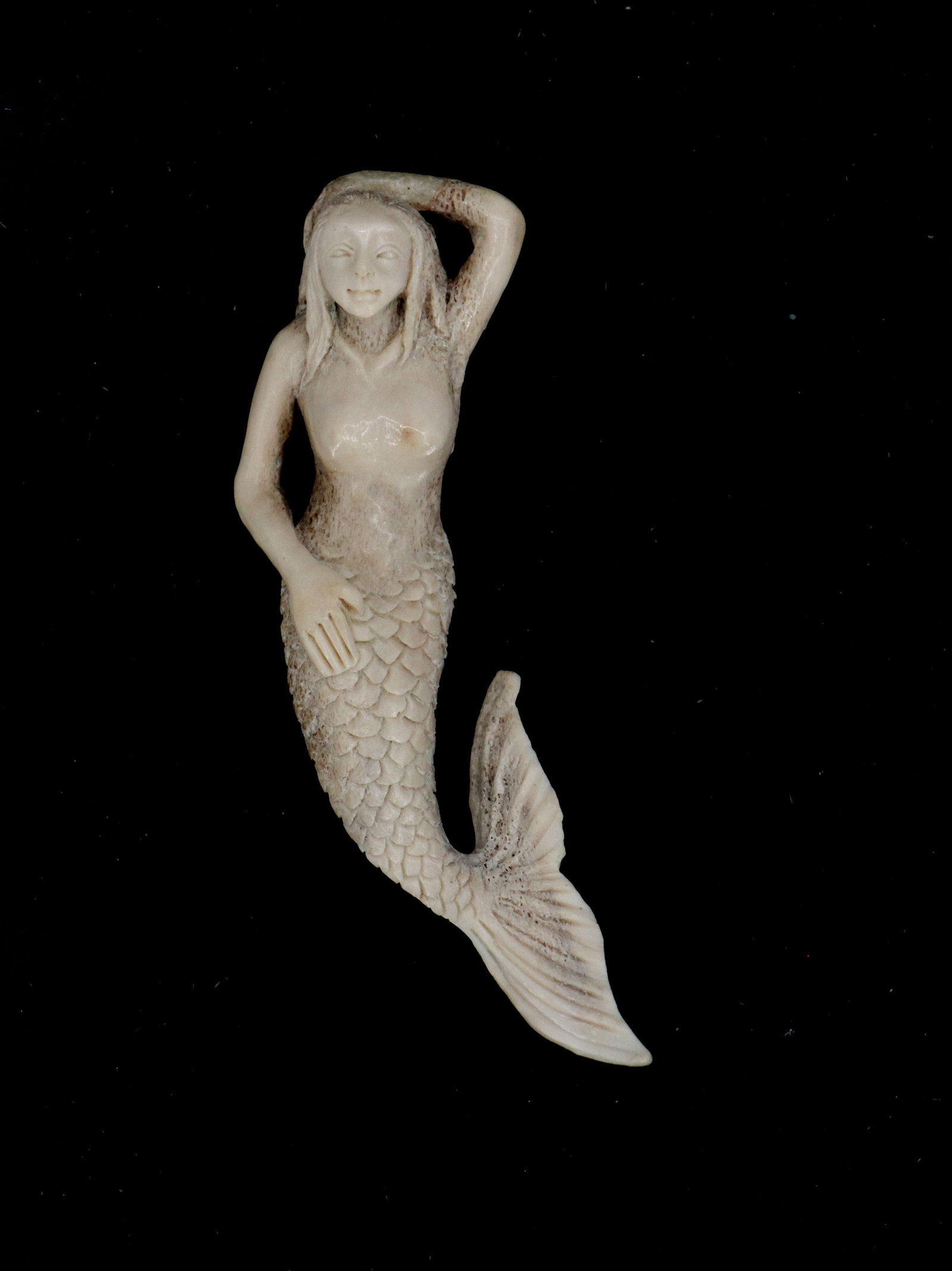 Scrimshaw Carved Bone Mermaid (1 of 10)