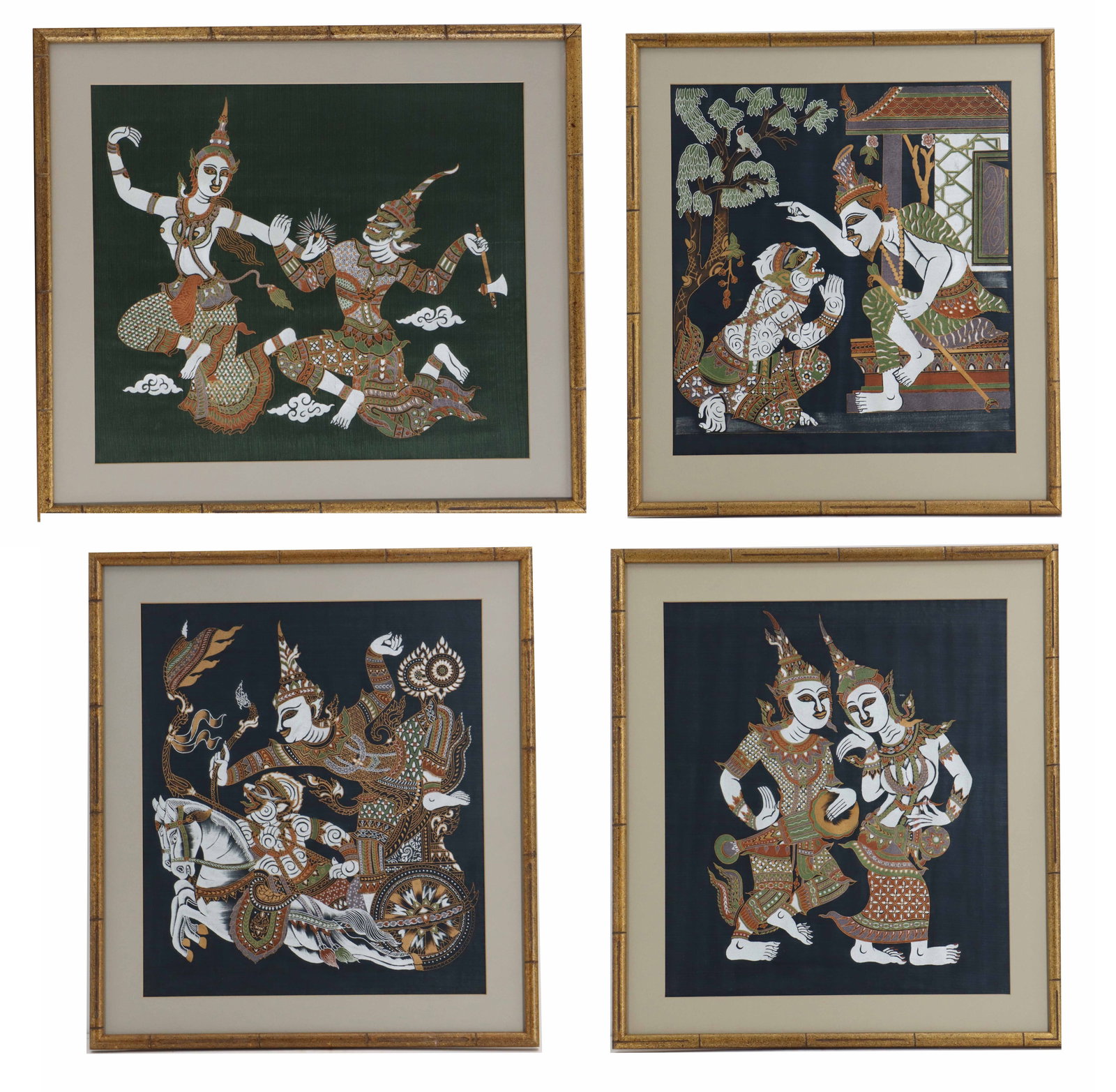(4) Thai Painted Silk Siamese Mythological Scenes (1 of 20)