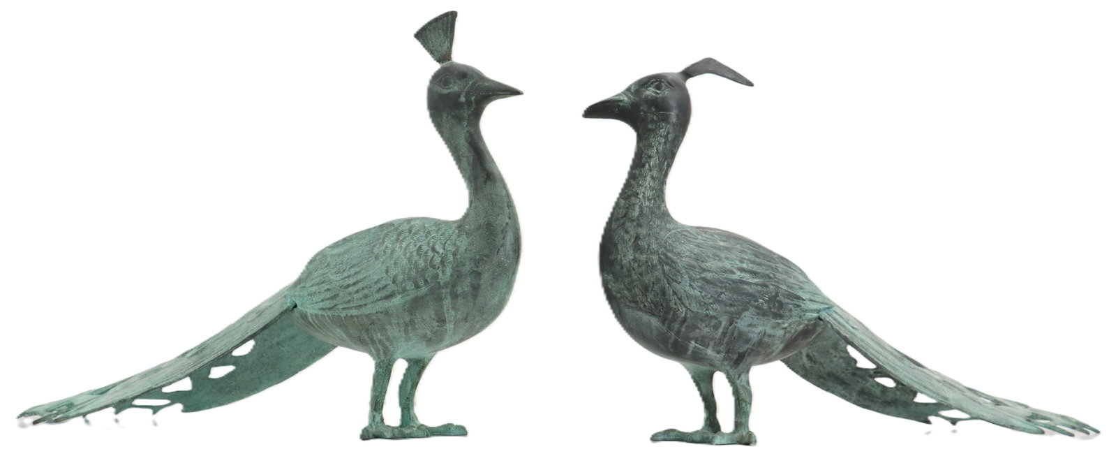 Pair of Brass Peacock Garden Sculptures with Green Patina (1 of 15)