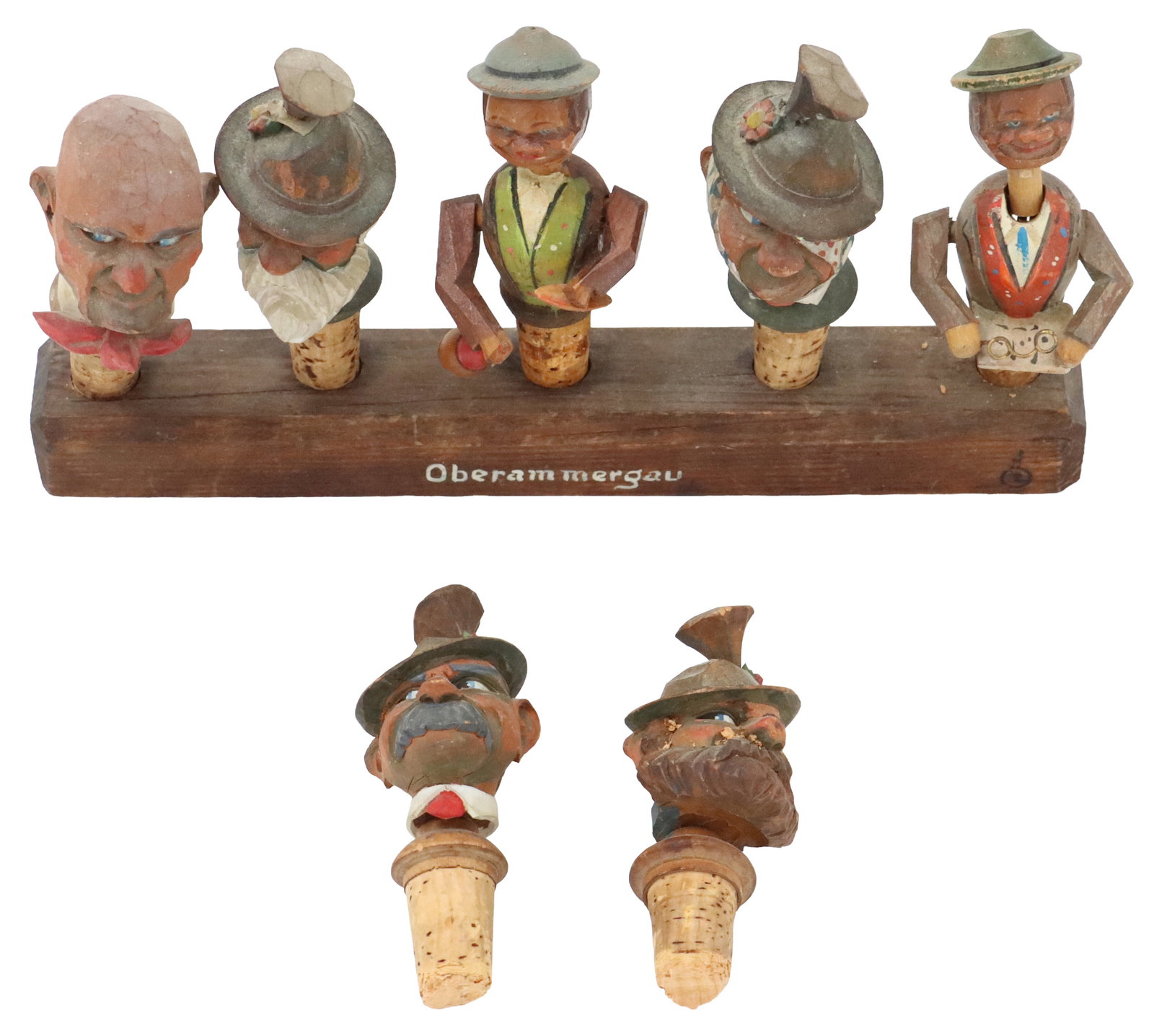 (7) Oberammergau Hand-Carved Cork Bottle Stoppers (1 of 13)