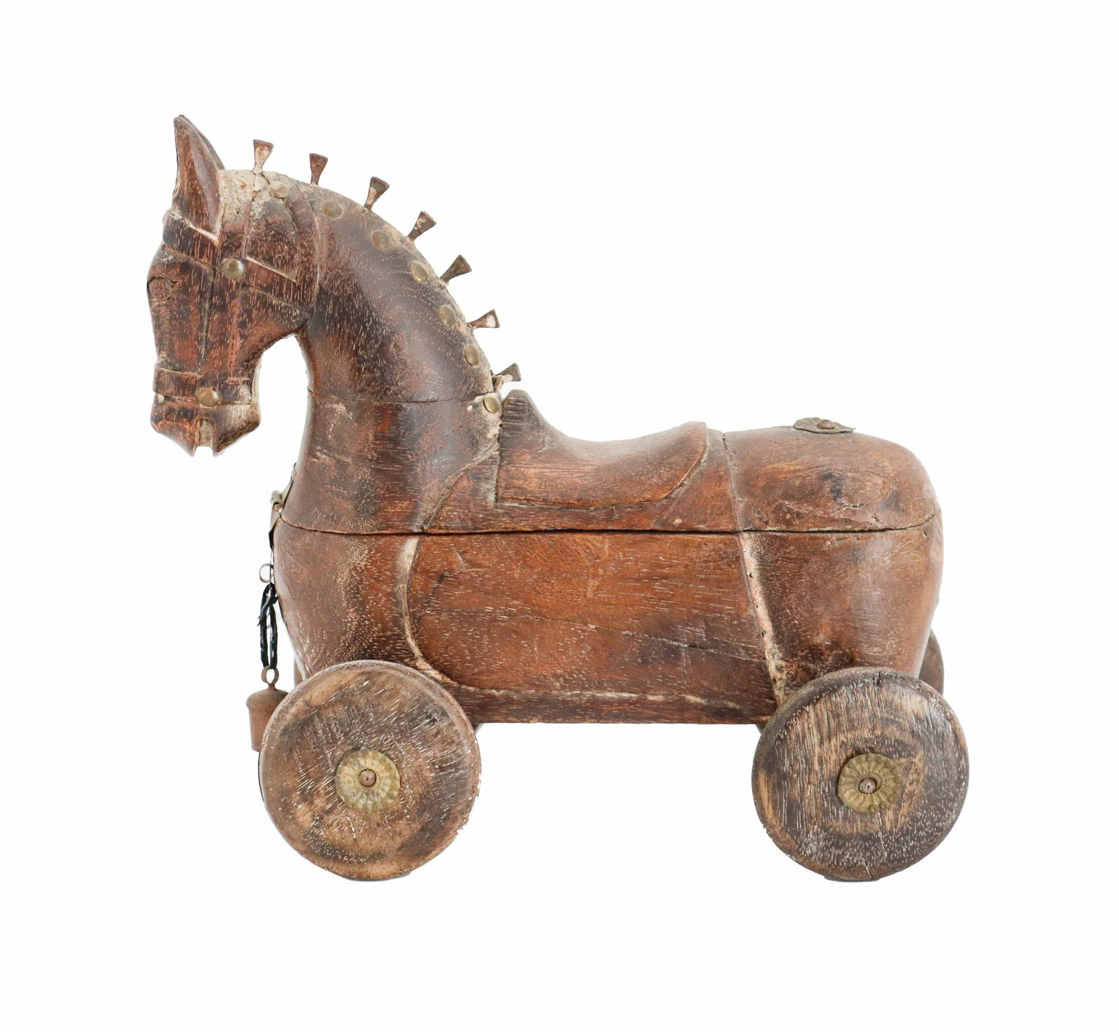 Vintage Indian Rajasthani Folk Art Carved Wooden Wheeled Horse Box (1 of 16)