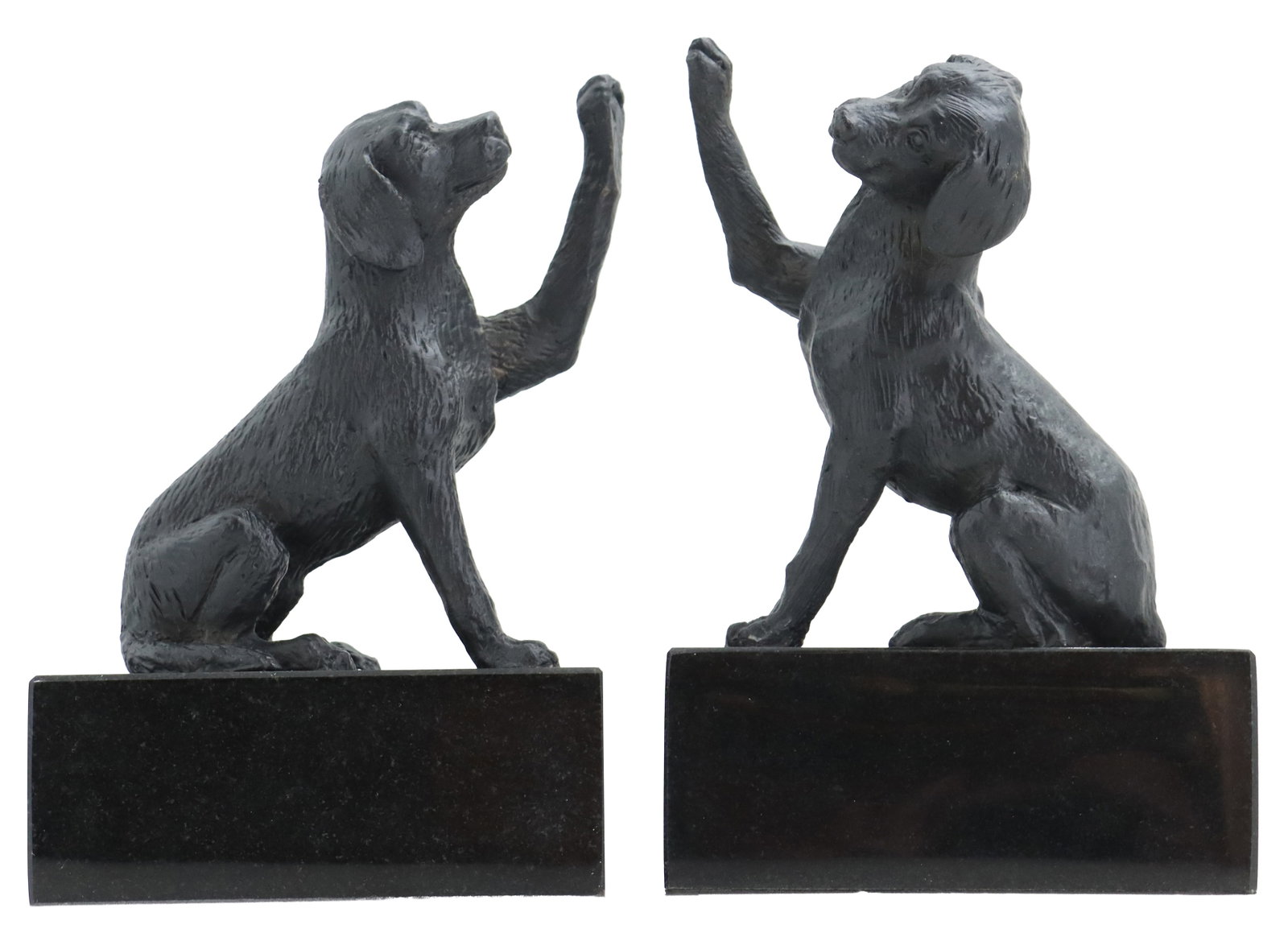 (2) Composite High-Fiving Dog Bookends on Stone Bases (1 of 15)
