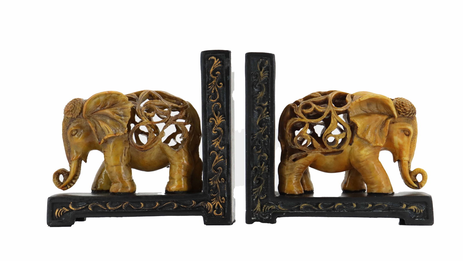 (2) Carved Resin Elephant Bookends (1 of 12)