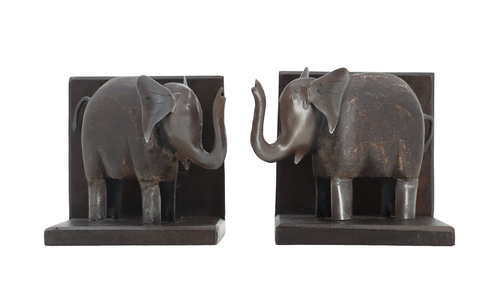 Pair of Hand-Carved Ebonized Wooden Elephant Bookends: Pair of Hand-Carved Ebonized Wooden Elephant Bookends. Size: 6 3/4 x 6 1/2 x 10 in. 