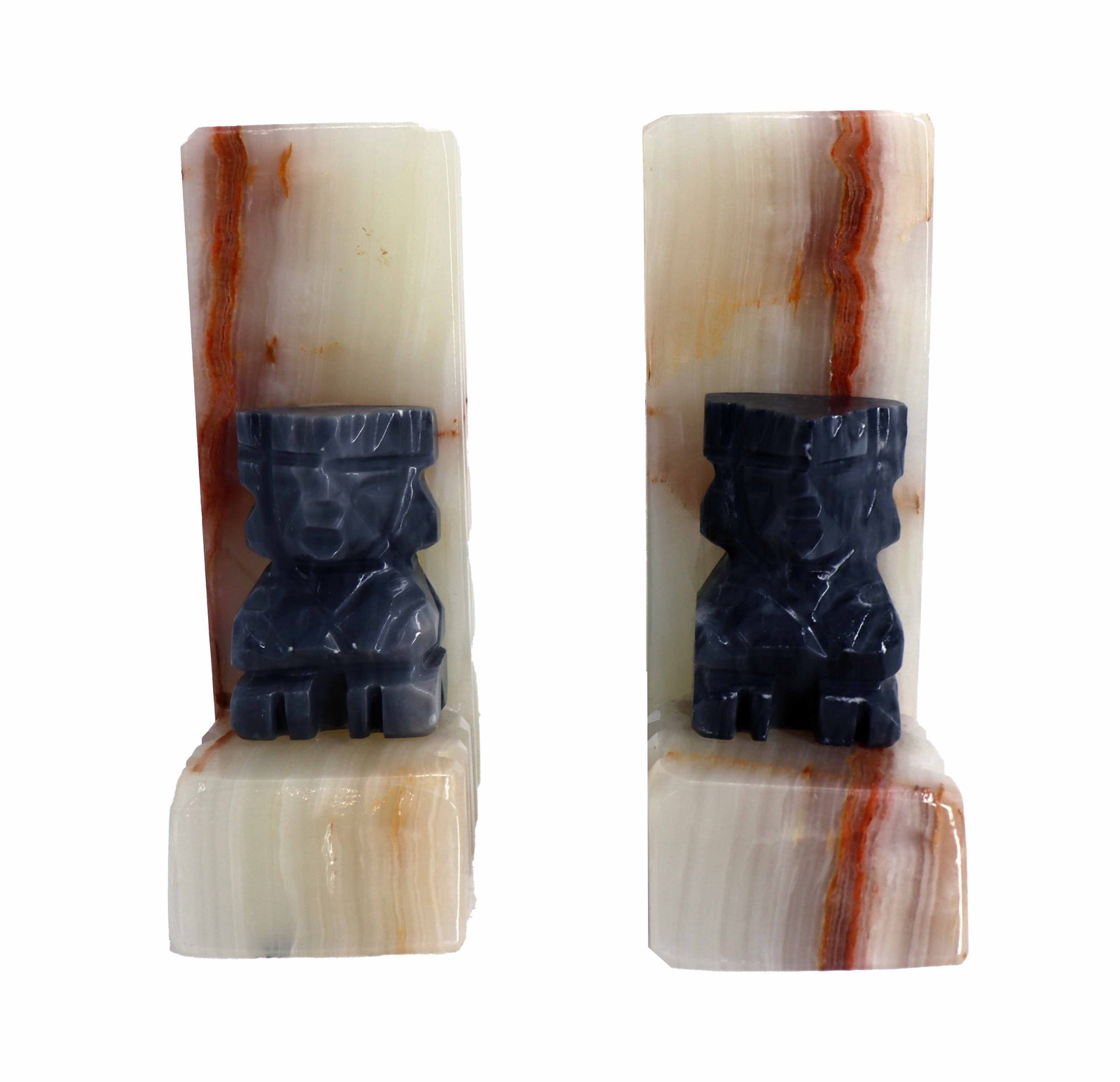 (2) Mid Century Modern Mesoamerican-Inspired Onyx and Marble Figural Bookends (1 of 8)