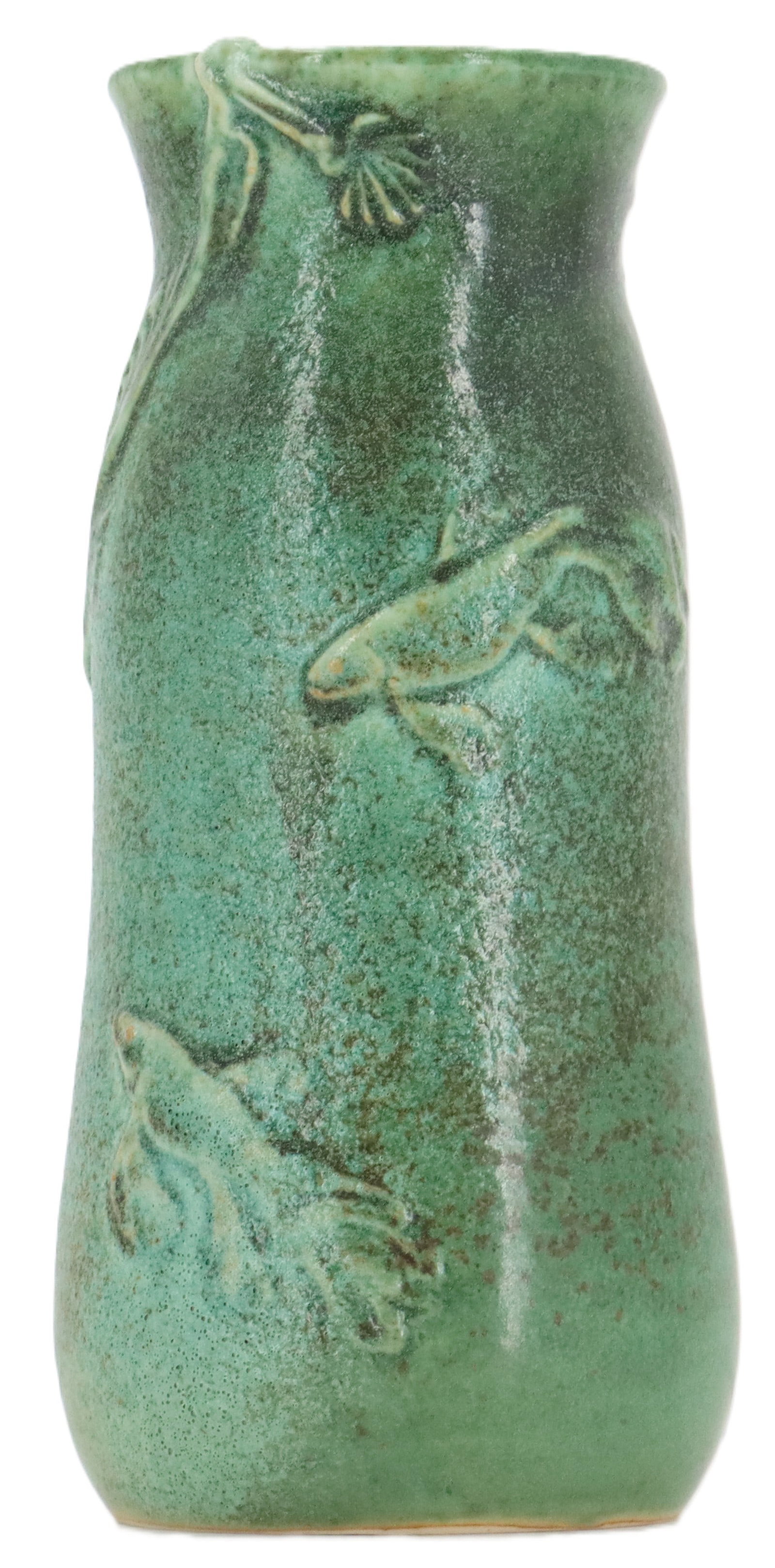 20th Century Green Vertical Ceramic Vase with Fish Relief (1 of 17)
