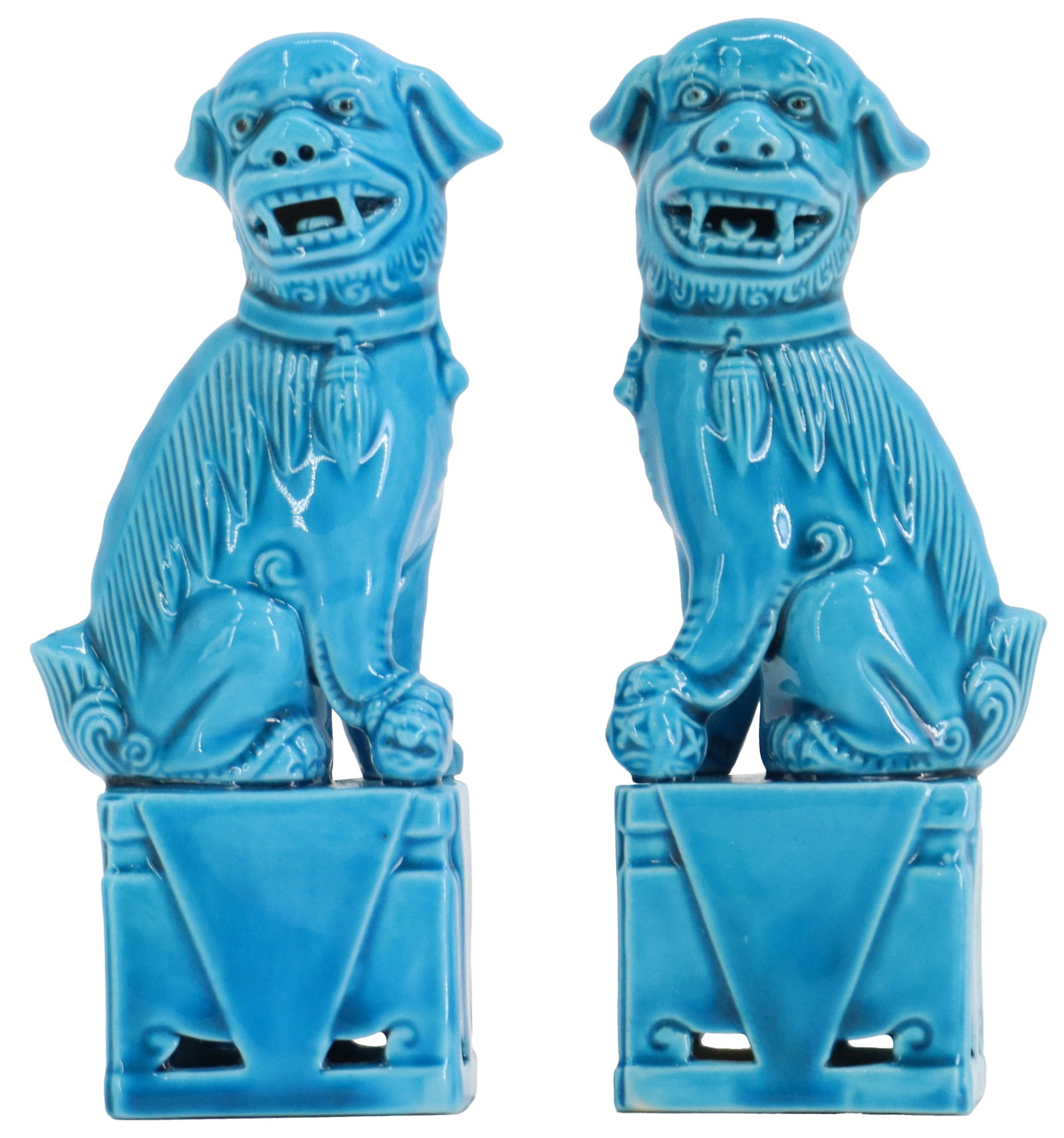 Pair of Small 1980s Chinese Turquoise Glazed Ceramic Foo Dogs (1 of 12)