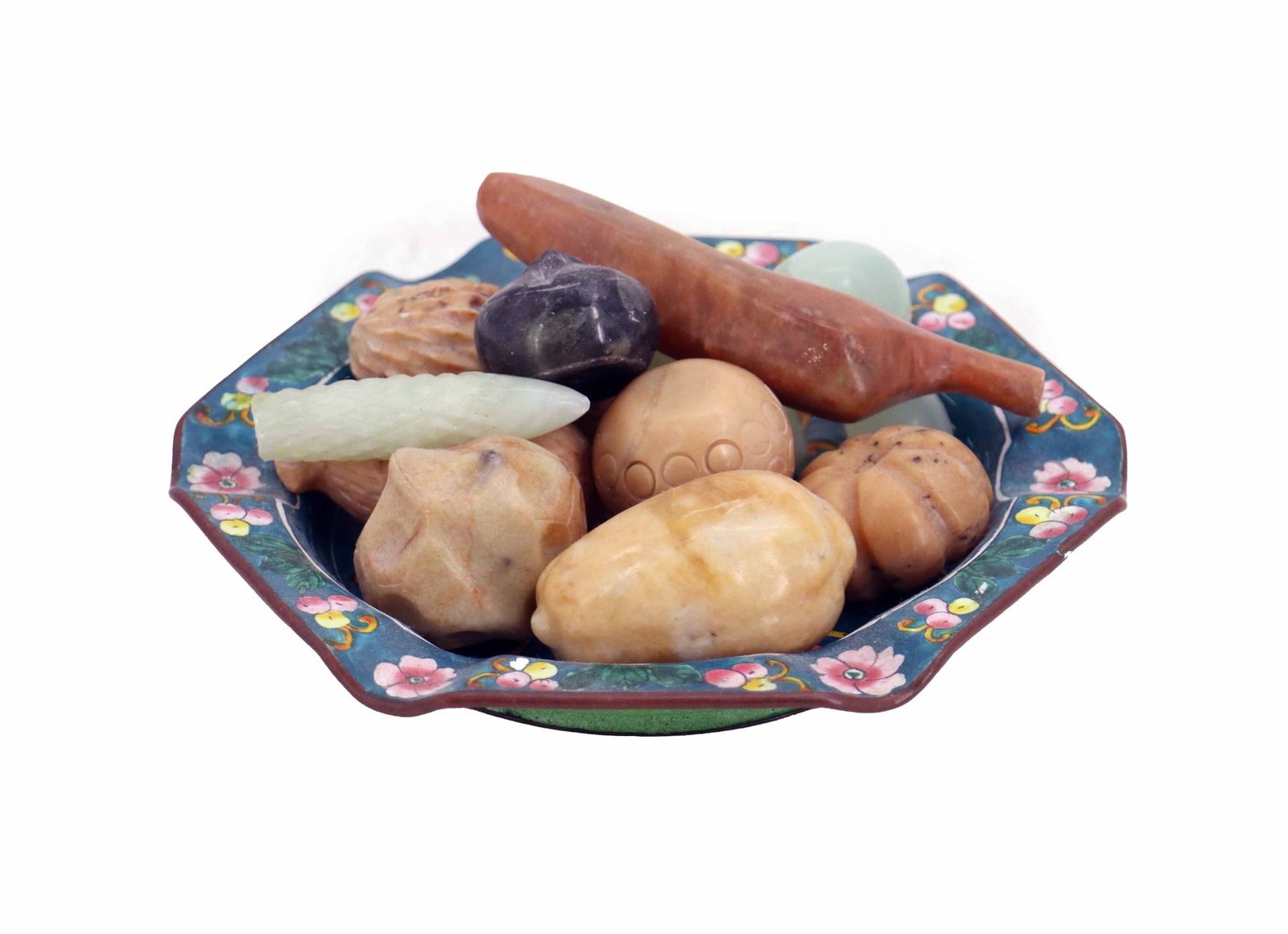 Vintage Chinese Cloisonne Tray with Assorted Carved Decorative Stone Objects (1 of 10)