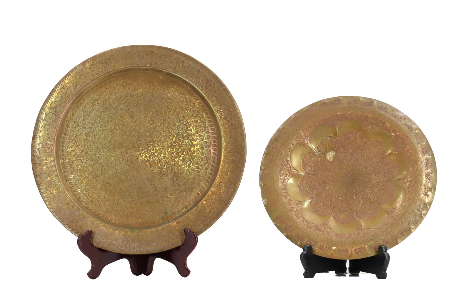 (2) Middle Eastern Hand Engraved Hammered Brass Trays (1 of 17)