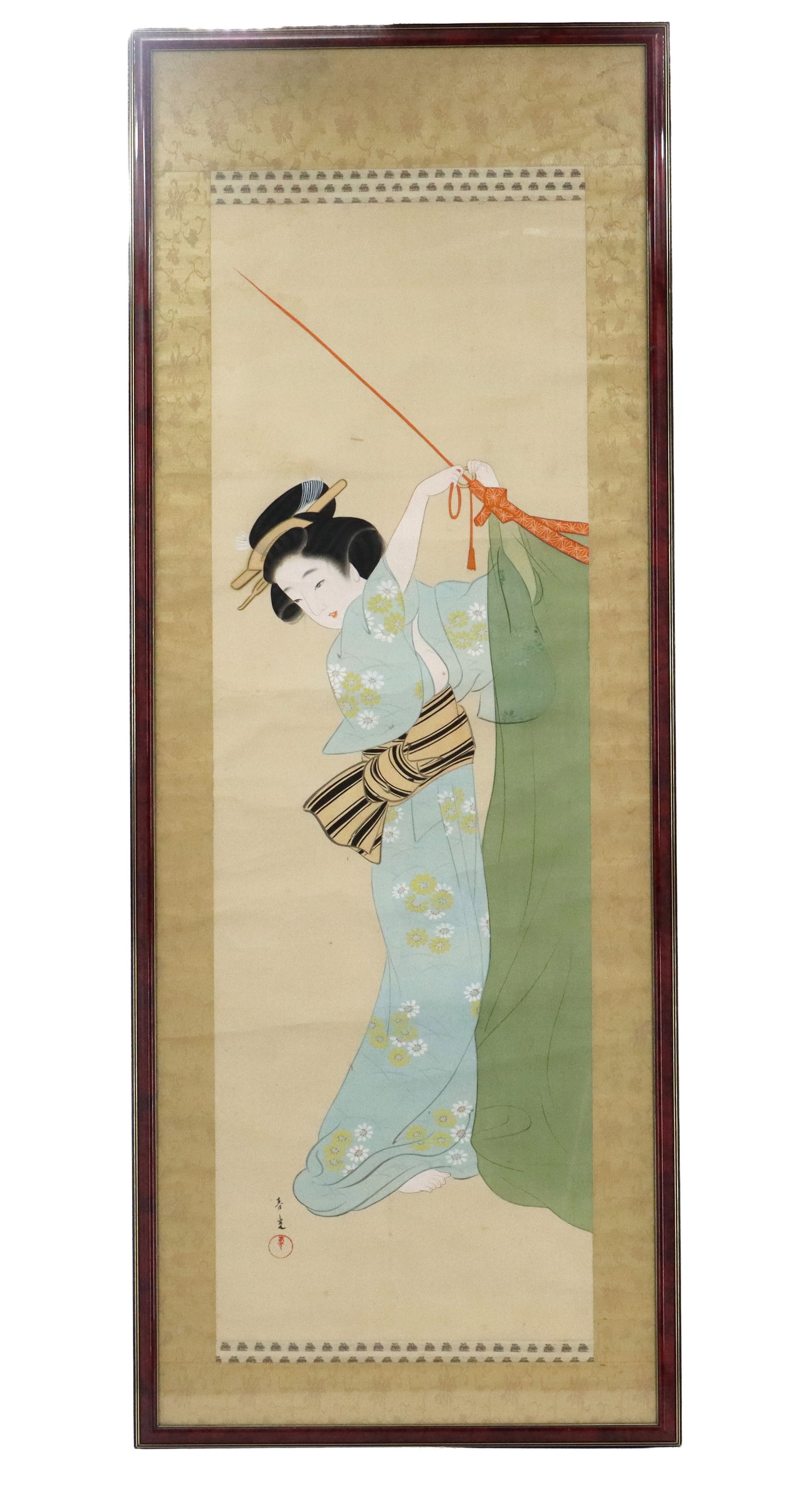 Vintage Japanese Painted Silk Figural Wall Scroll "Firefly" (1 of 12)