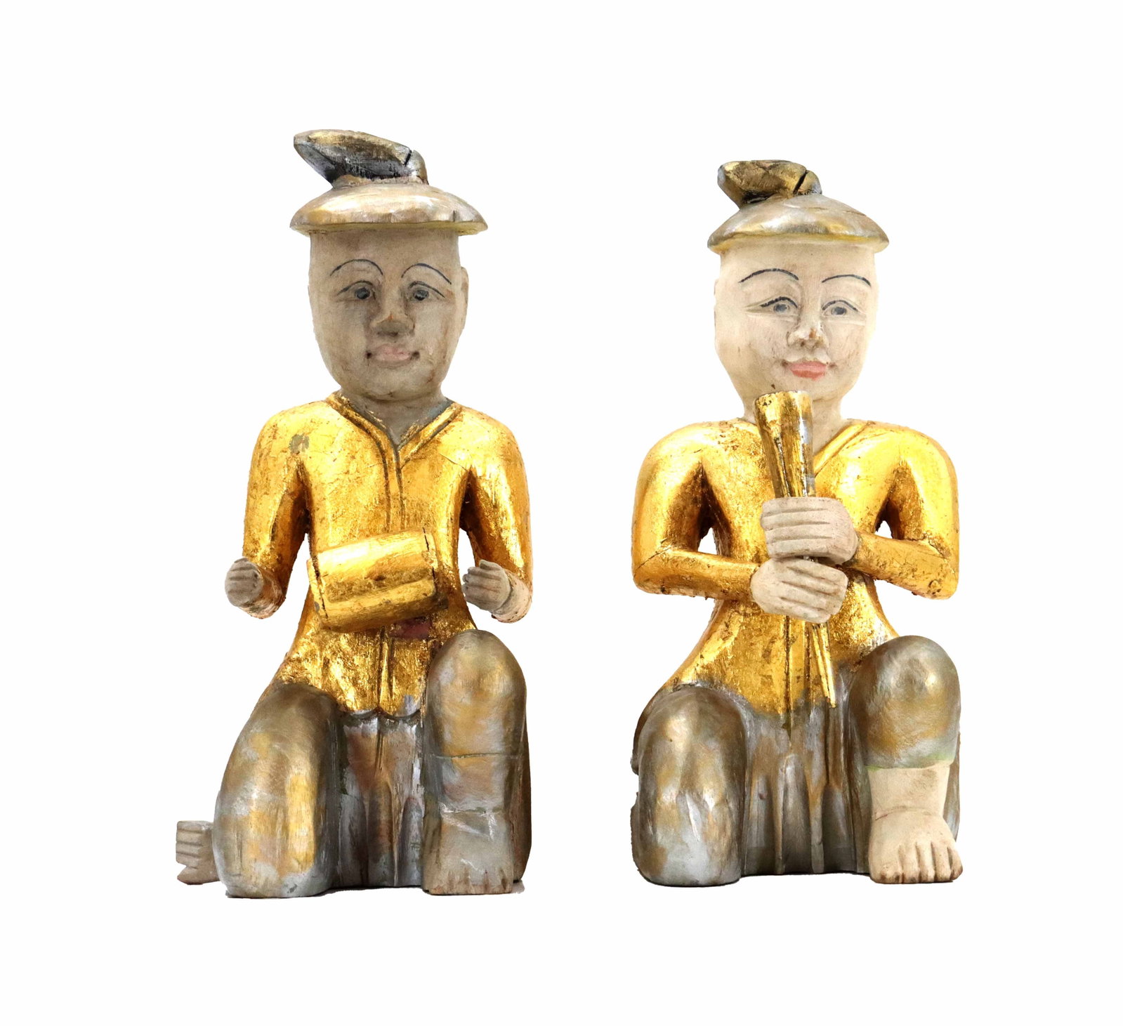 (2) Burmese Hand Carved Parcel Gilt Wood Nats (1 of 16)