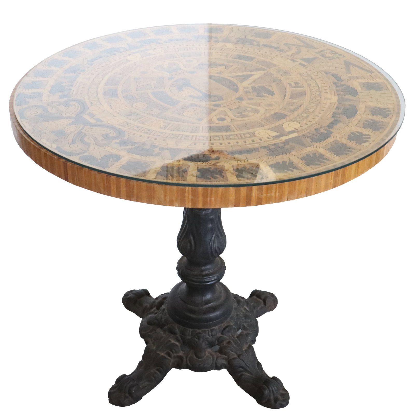 Mexican Alfonso Jurado and Sons Lacquered Tropical Wood Aztec Calendar Table (1 of 14)