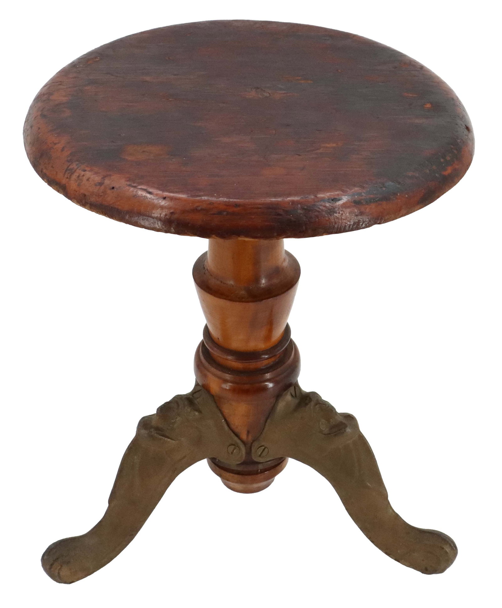 19th Century Children's Round Wooden Piano Stool with Three Bronze Figural Feet (1 of 15)