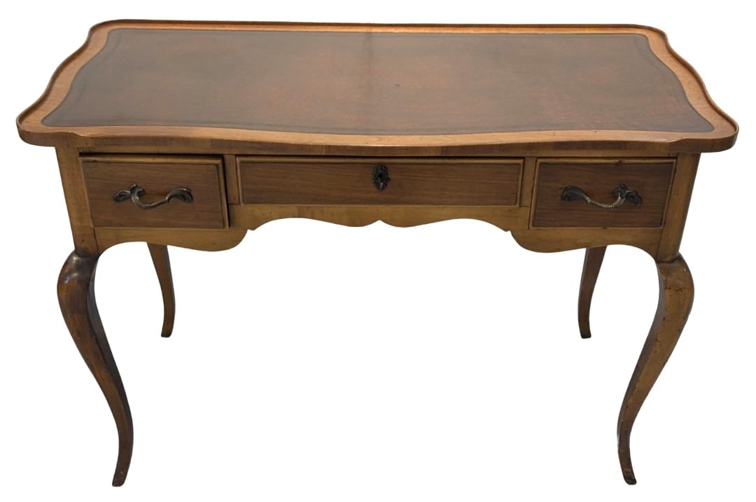 French Provincial Style Walnut and Leather Top Writing Desk (1 of 12)