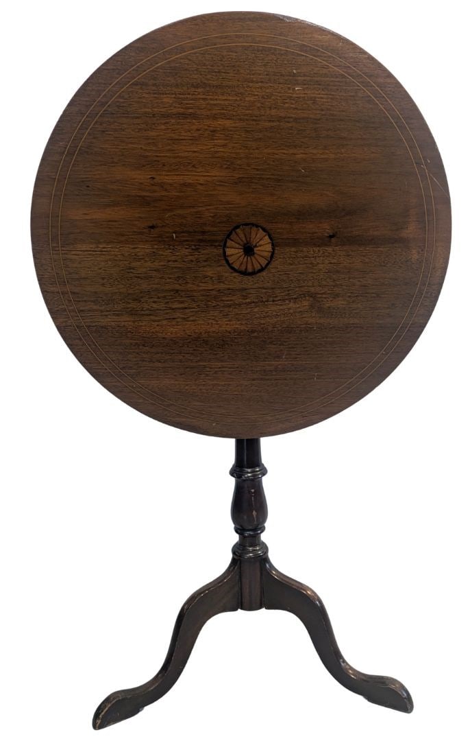Antique 1910s Queen Anne Style Mahogany Tilt Top Table With Marquetry Inlay (1 of 9)