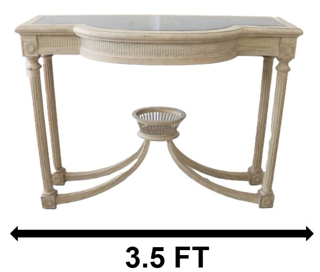French Modern Neoclassical Wood Console Table with Black Stone Insert Top (1 of 15)