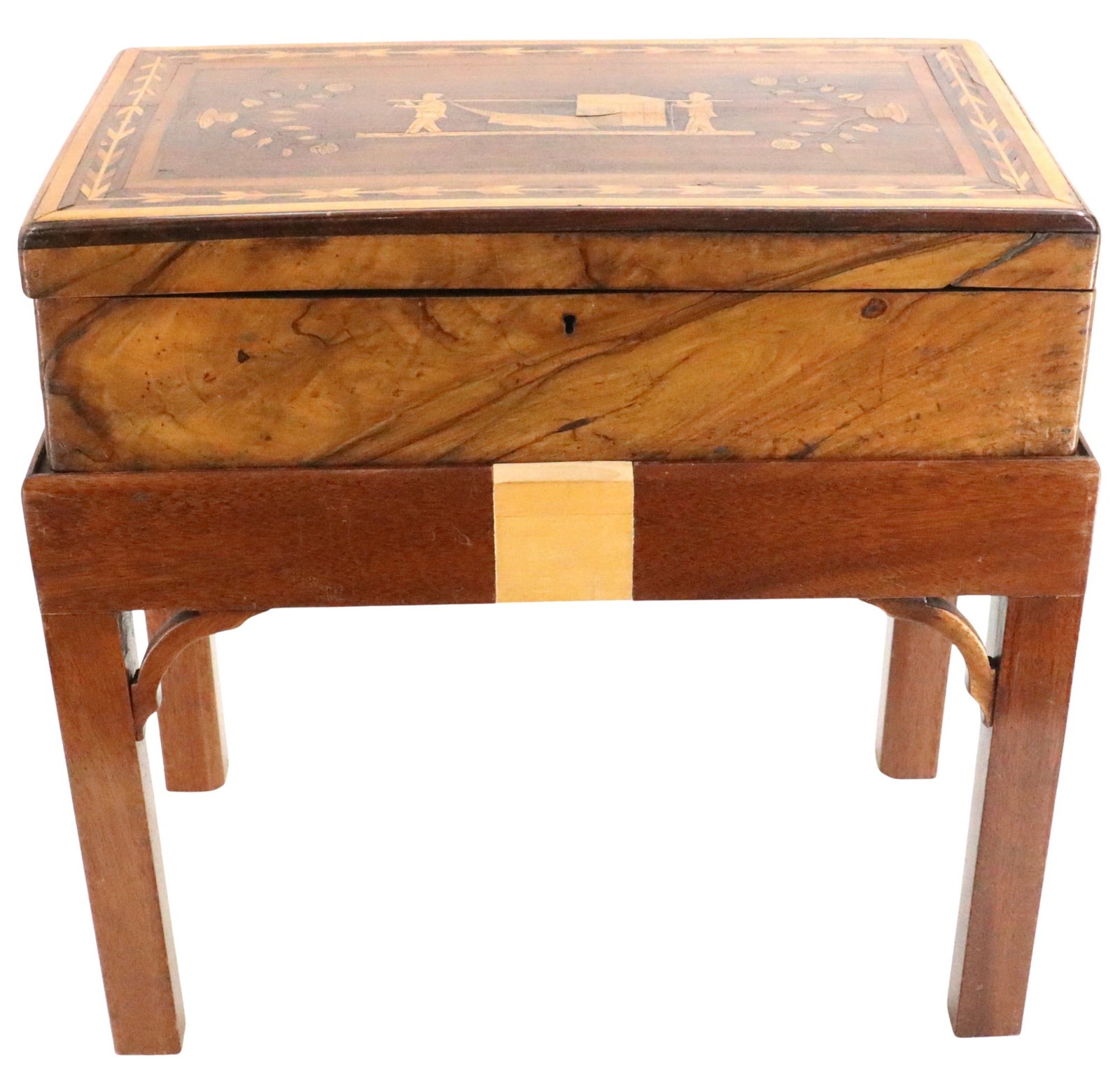 Antique English Campaign Style Walnut and Inlay Lap Desk and Mahogany Stand (1 of 20)