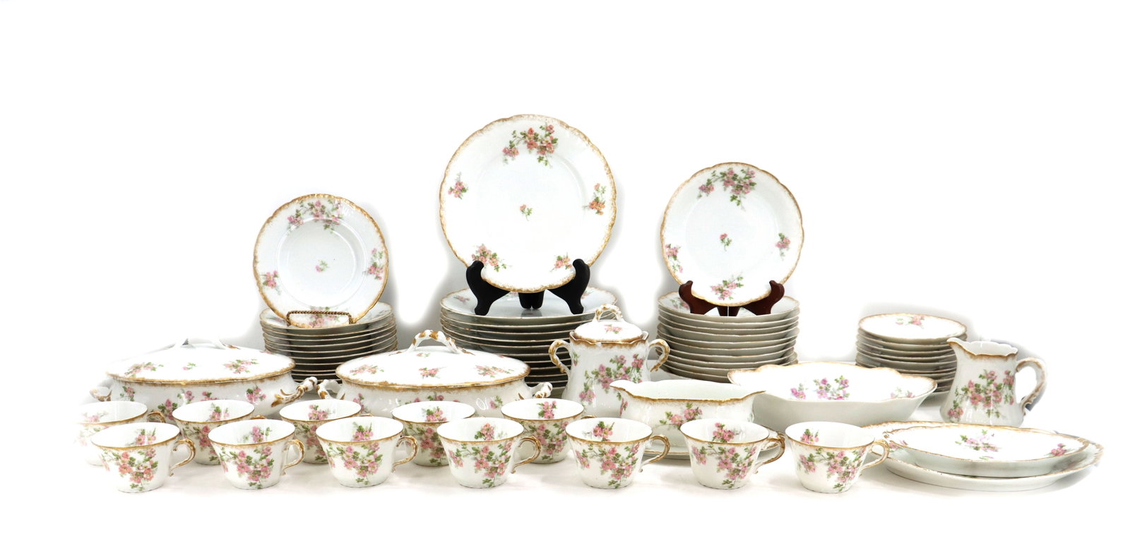 (66) Limoges Moss Rose Porcelain 12-Person Serving Set (1 of 20)