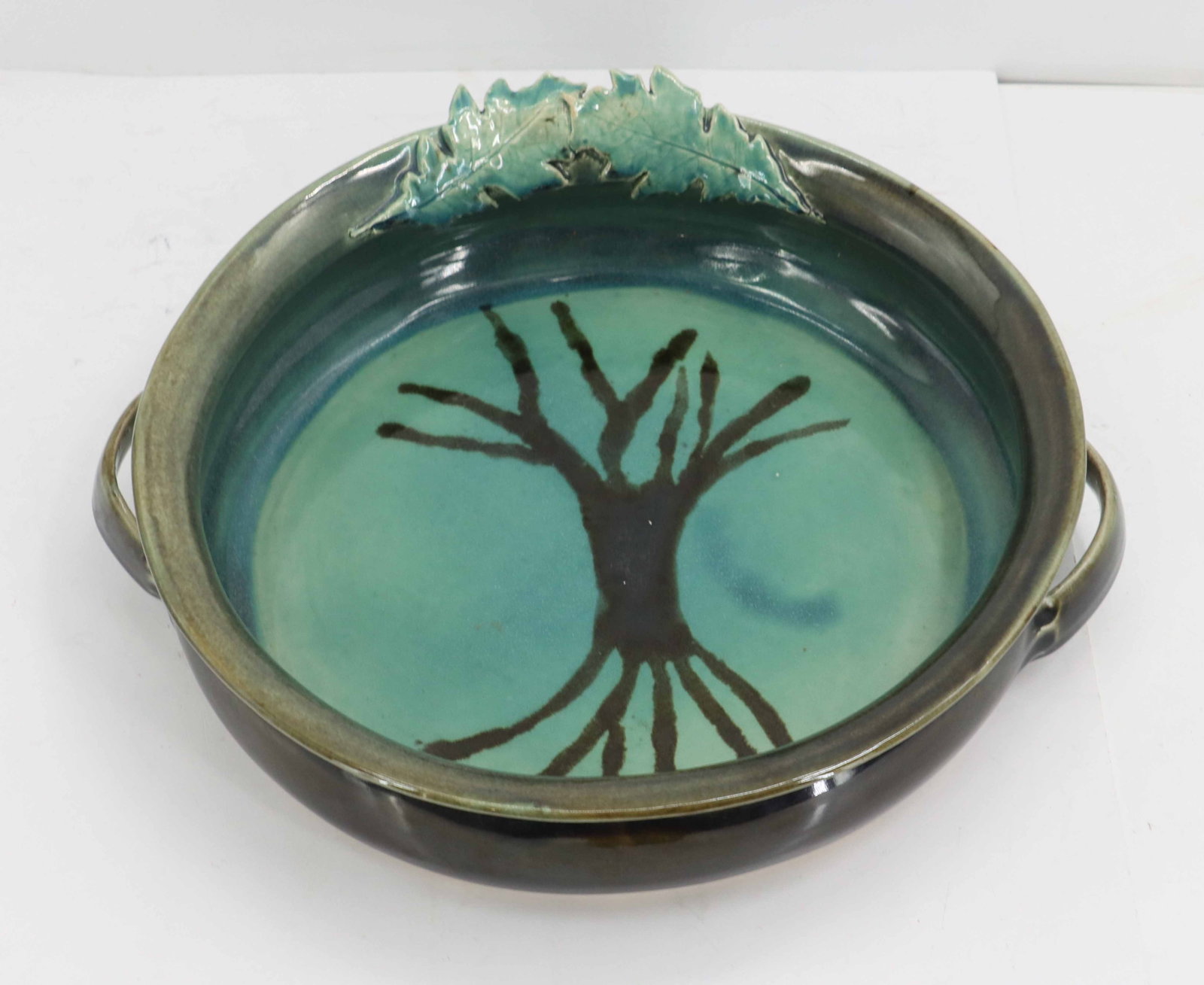 Green Glazed Ceramic Serving Platter - 2