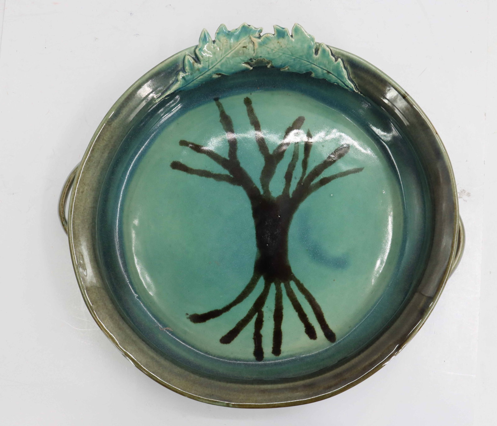 Green Glazed Ceramic Serving Platter - 7