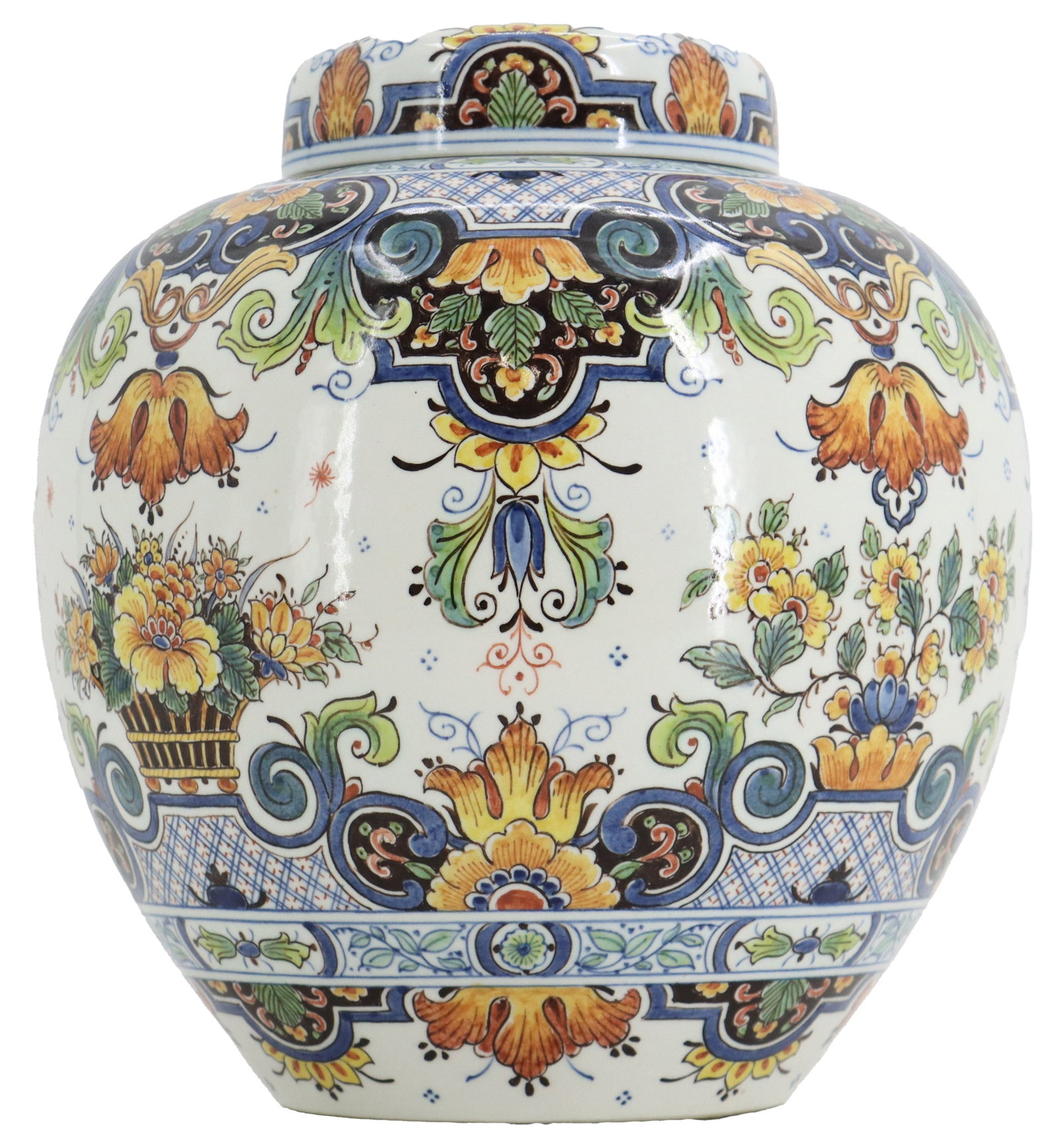 Dutch Delftware Polychrome Painted Earthenware Lidded Ginger Jar (1 of 15)