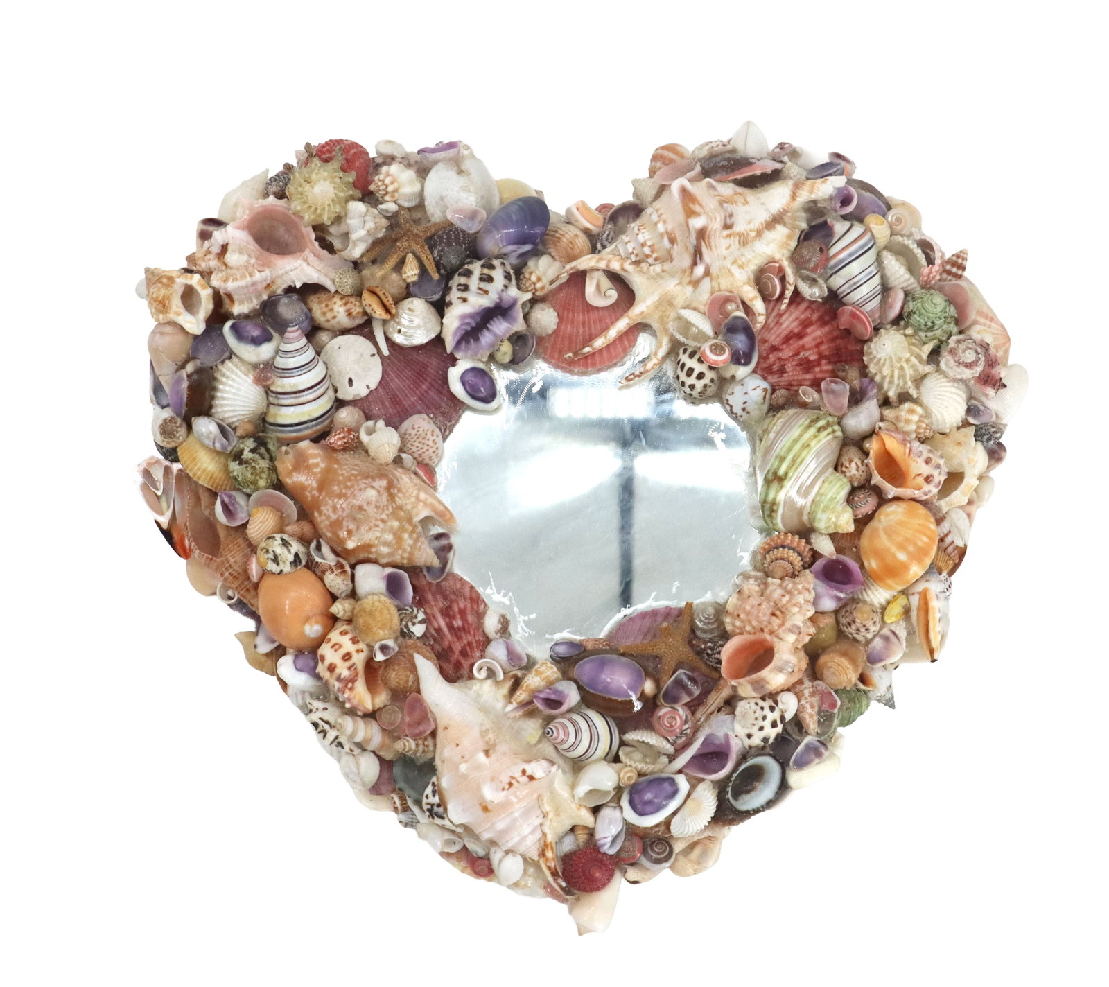 Seashell Heart Mirror: Seashell Heart Mirror. Signed and dated on the back. Size: 10 3/4 x 11 1/2 x 2 in.