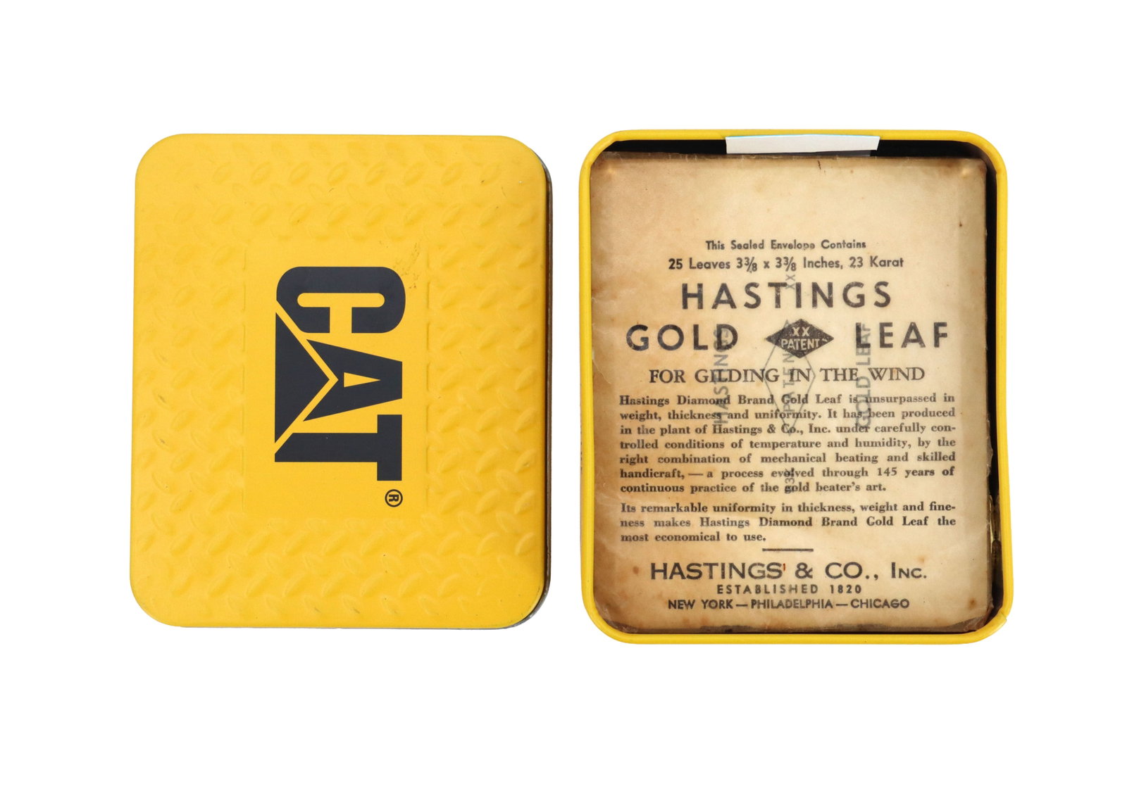 Vintage Hastings & Co. 23 Karat Gold Leaf Gilding Booklets: Vintage Hastings & Co. 23 Karat Gold Leaf Gilding Set. 2 unopened envelopes, 1 opened envelope. Three vintage envelopes of Hastings 23 Karat Gold Leaf, which were produced by Hastings & C