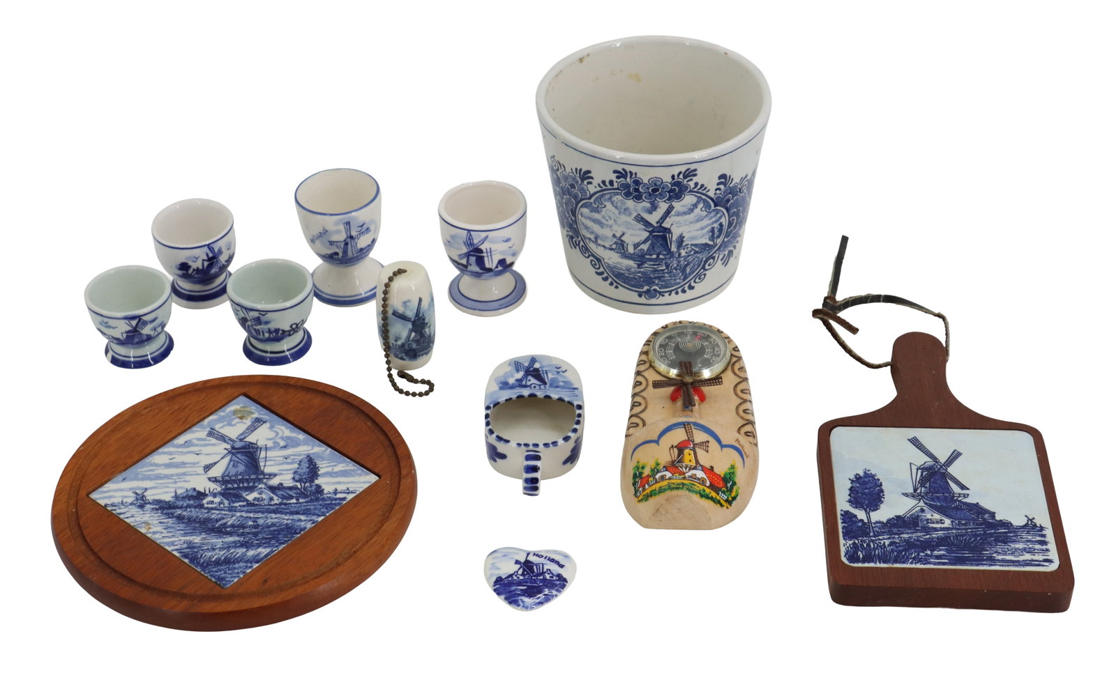 (11) Vintage Delft Porcelain Decorative Objects and (1) Wooden Shoe-Shaped Thermometer (1 of 15)