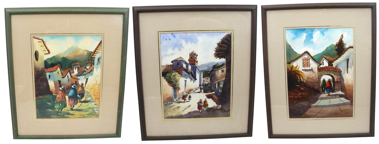 Three Vintage Peruvian Watercolor Village Scenes (1 of 13)
