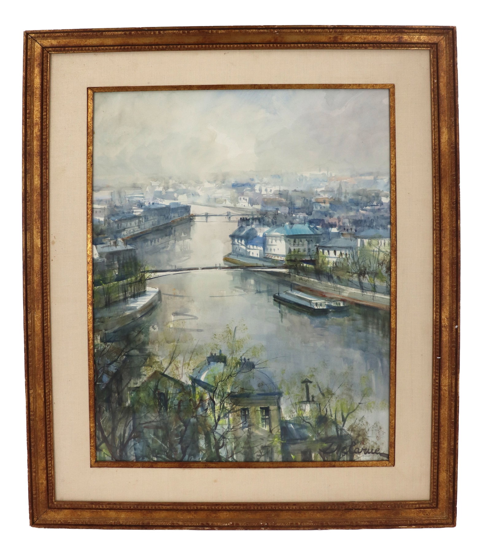 Lucien de Larue, 20th Century Paris Watercolor Street Scene with Seine River (1 of 11)