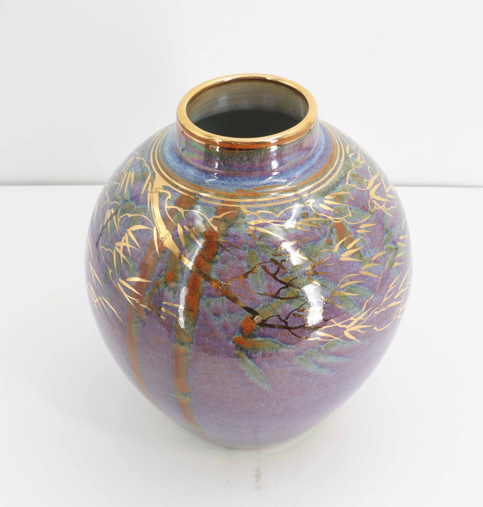 Signed Iridescent Glazed Ceramic Vase - 2