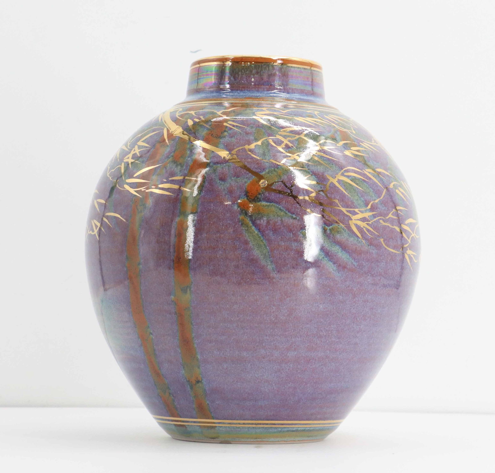 Signed Iridescent Glazed Ceramic Vase - 3