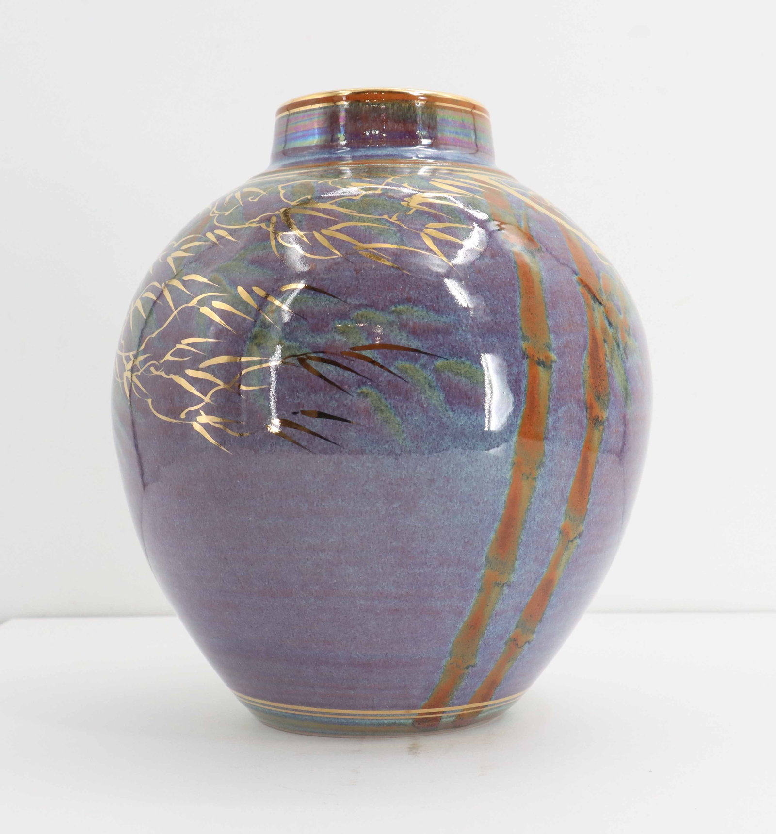 Signed Iridescent Glazed Ceramic Vase - 4