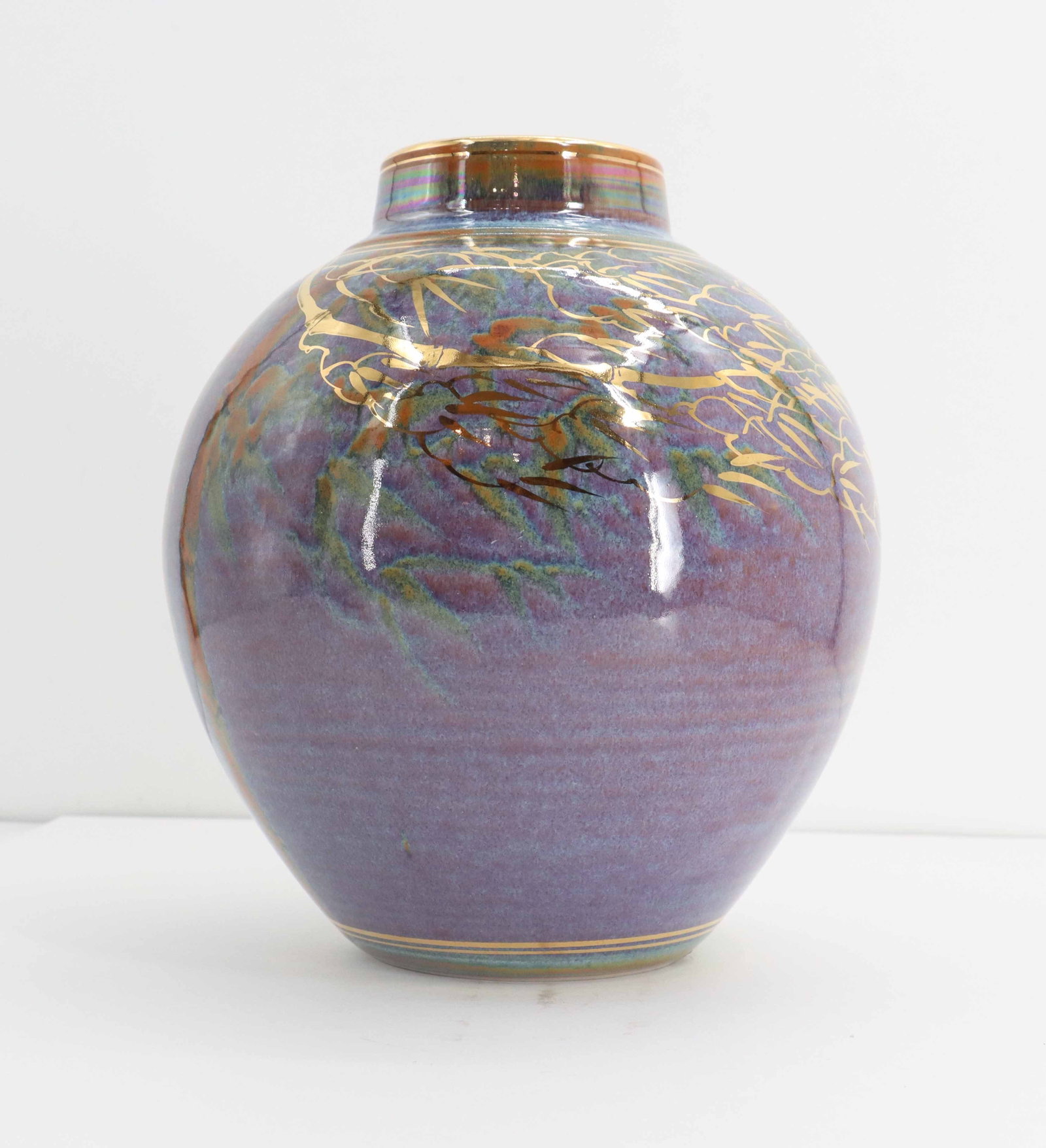 Signed Iridescent Glazed Ceramic Vase - 5