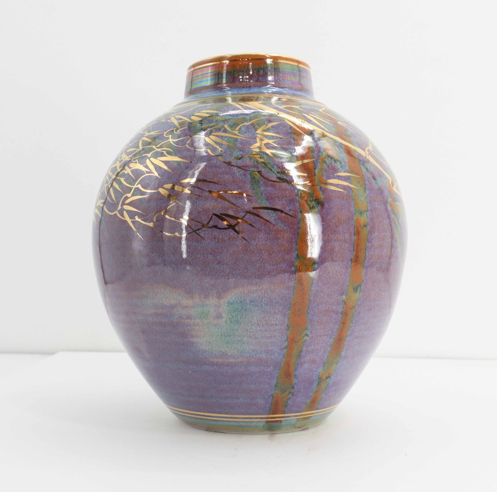Signed Iridescent Glazed Ceramic Vase - 6