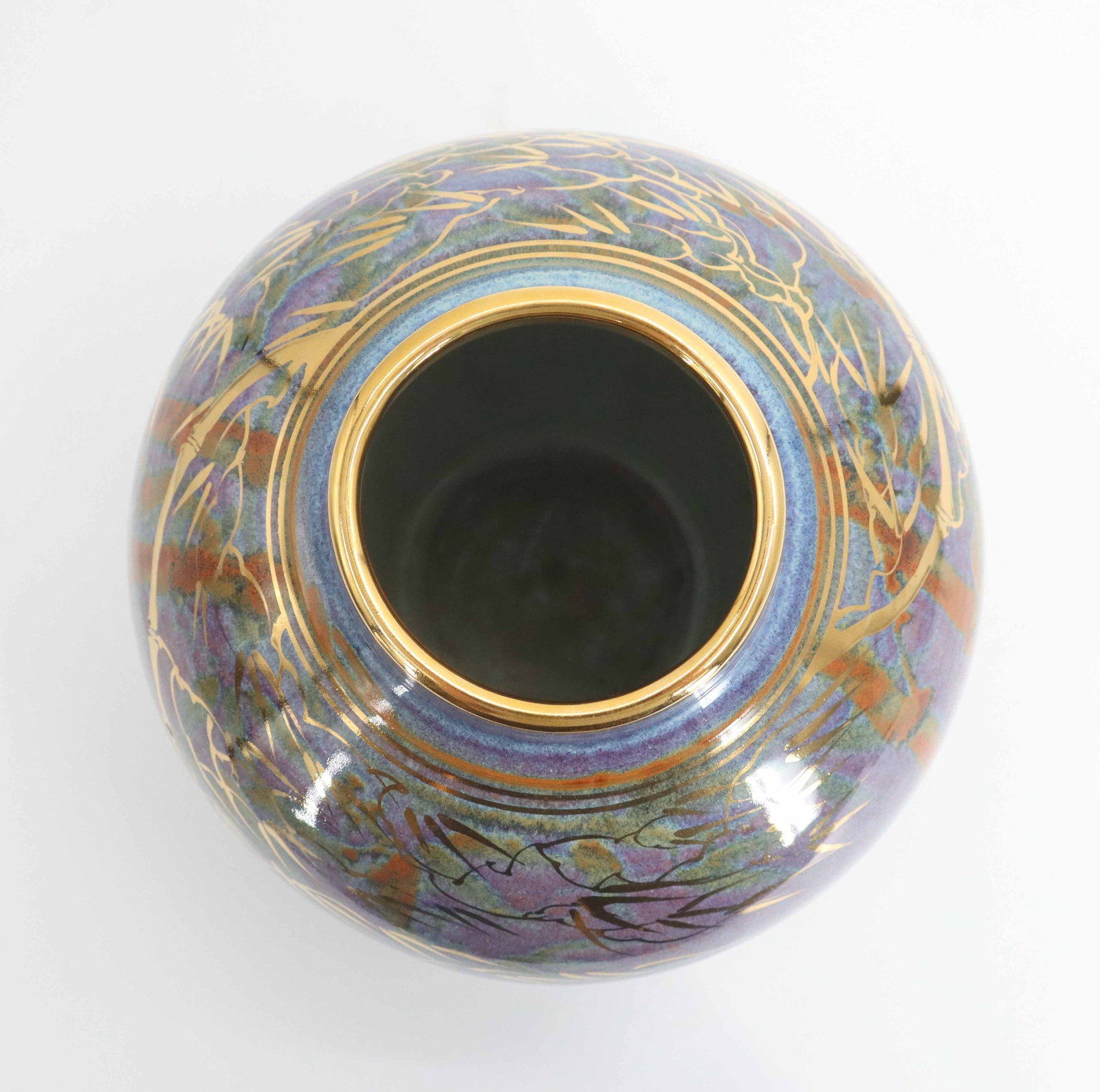 Signed Iridescent Glazed Ceramic Vase - 7