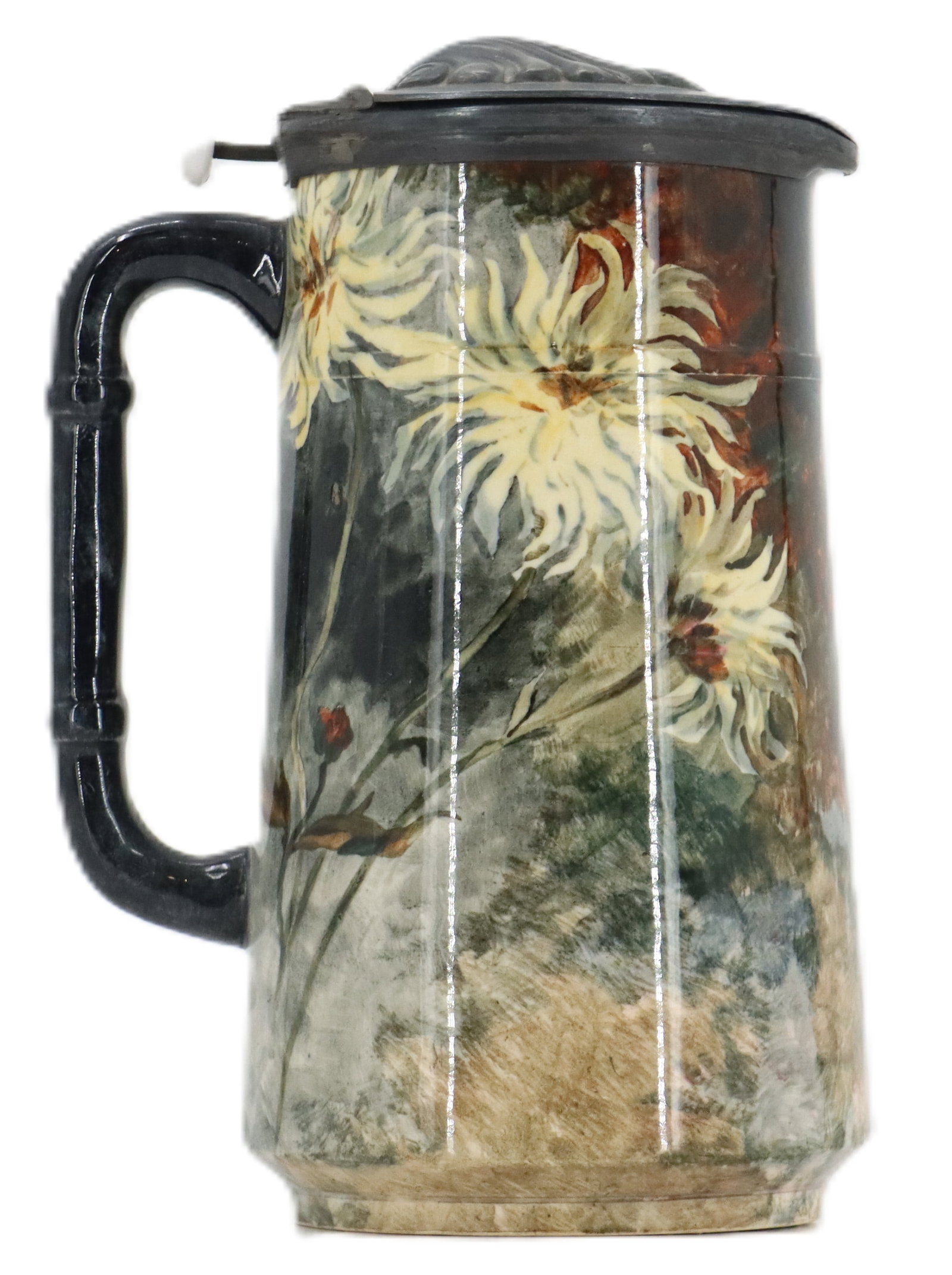 Antique English Pottery Pitcher with Pewter Lid (1 of 16)