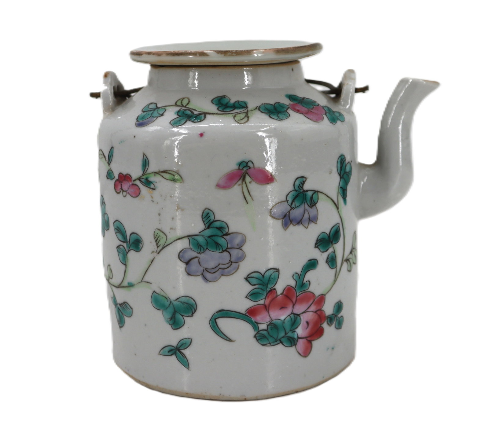 Chinese Porcelain Famille Rose Teapot: Chinese Porcelain Famille Rose Teapot. Siez: 5 1/2 x 5 in.