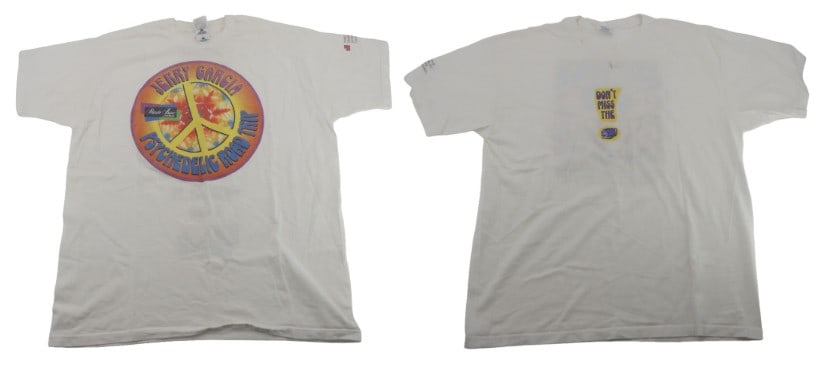 (2) 1997 Jerry Garcia Psychedelic Road Trip XL T-Shirts: (2) 1997 Jerry Garcia Psychedelic Road Trip XL T-Shirts. Both 100% cotton, both with the logo and name for the National Meals on Wheels Foundation on the sleeve, and both with all the locations o