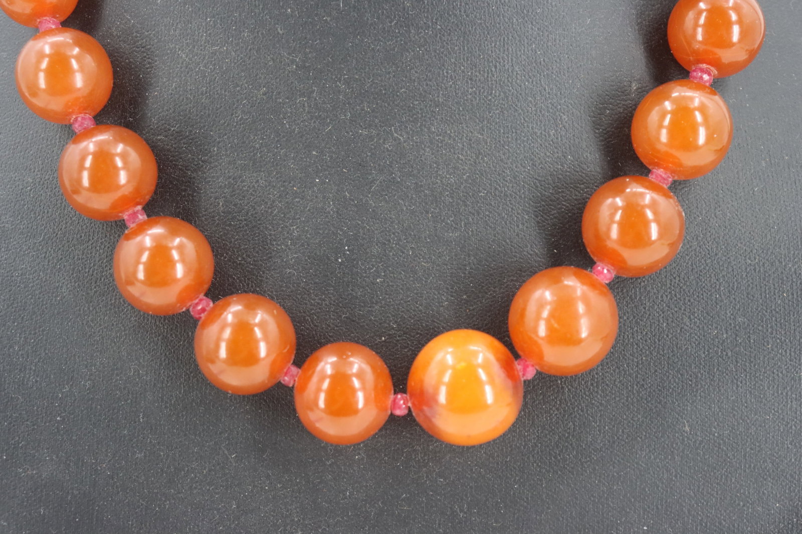 Amber Beaded Necklace With Ruby Spacers - 2