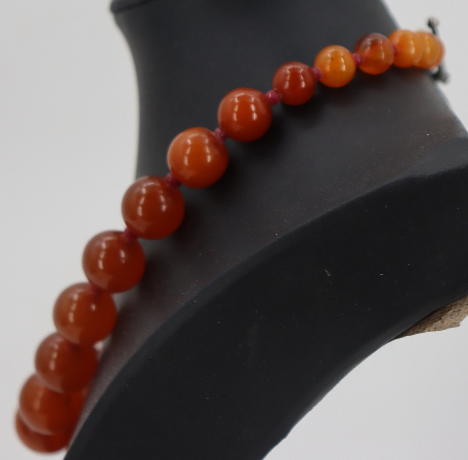 Amber Beaded Necklace With Ruby Spacers - 5