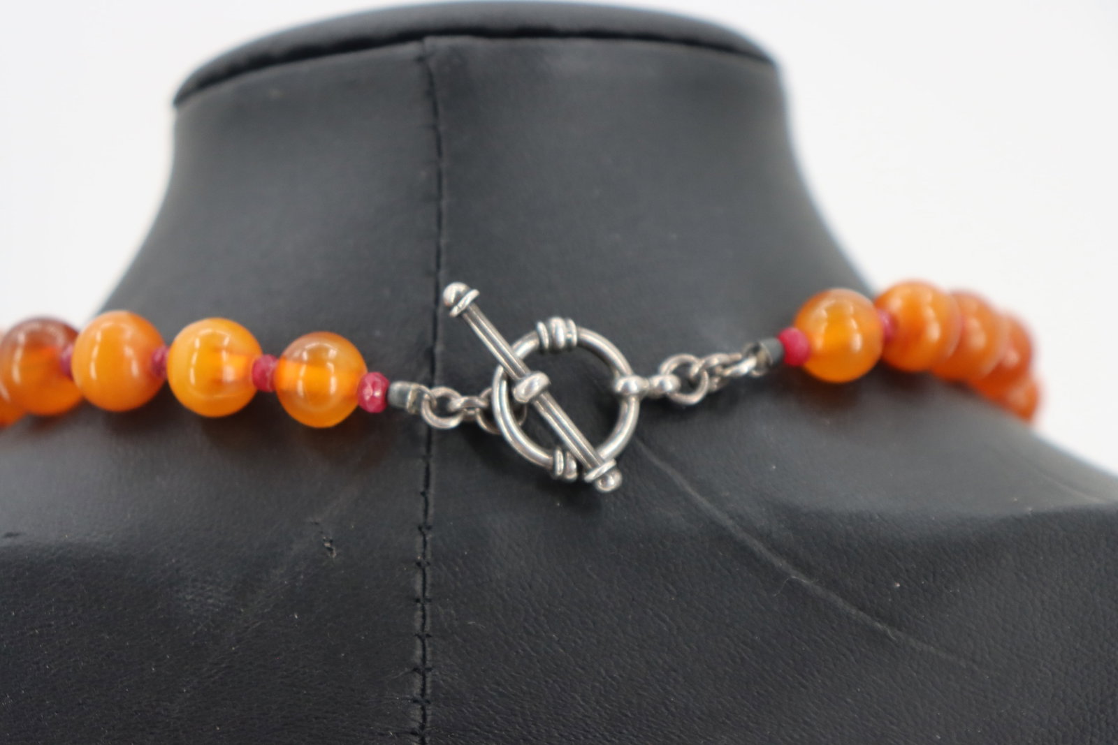 Amber Beaded Necklace With Ruby Spacers - 6