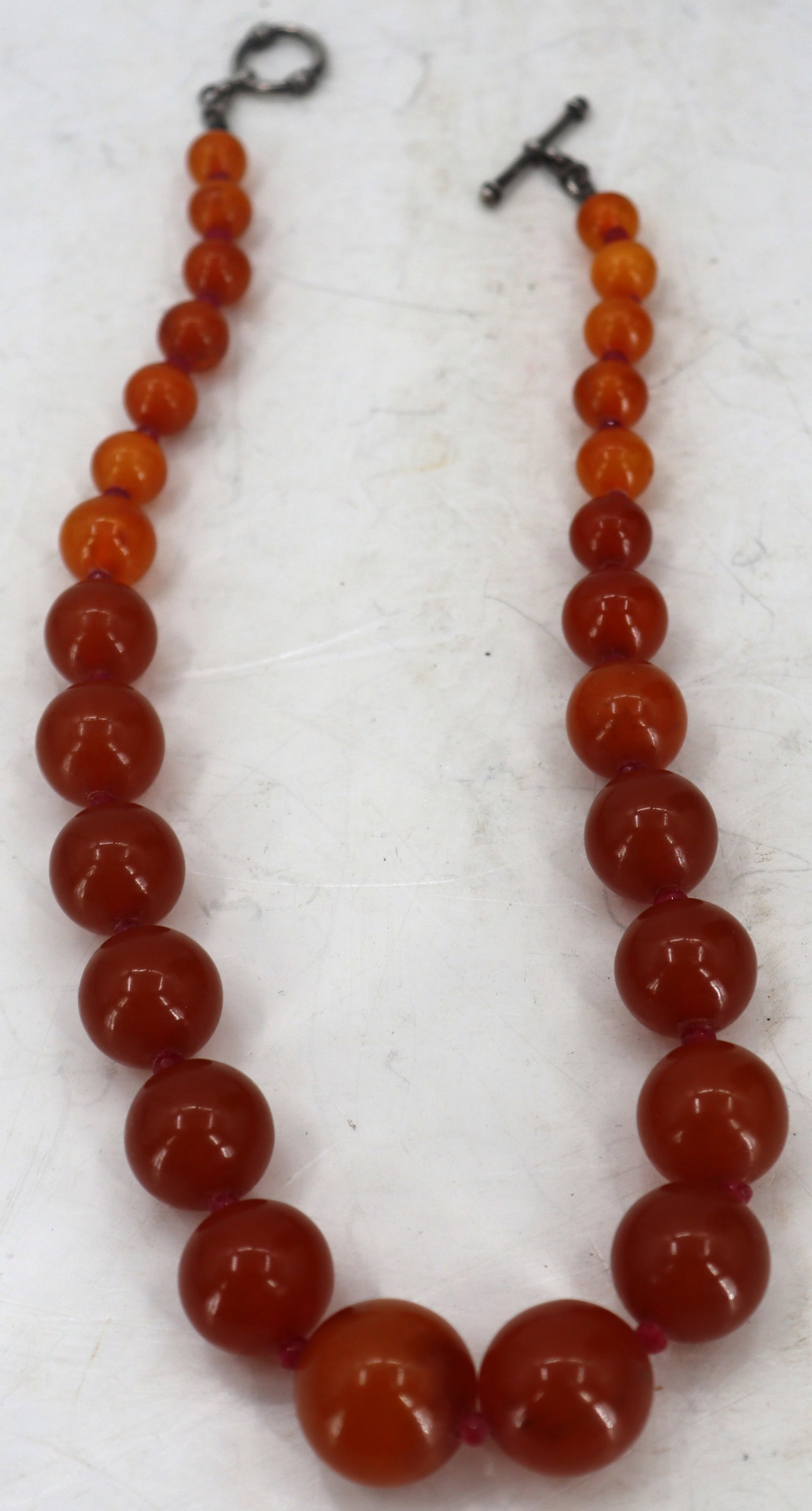 Amber Beaded Necklace With Ruby Spacers - 7