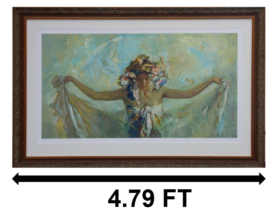 Jose Royo (Born 1945) Spanish, Serigraph, "Prima Luce": Jose Royo (Born 1945) Spanish, Serigraph, "Prima Luce". Large serigraph print of woman in diaphonous dress, gently bowing toward the viewer. Numbered 216/250 lower left. Signed lower ri